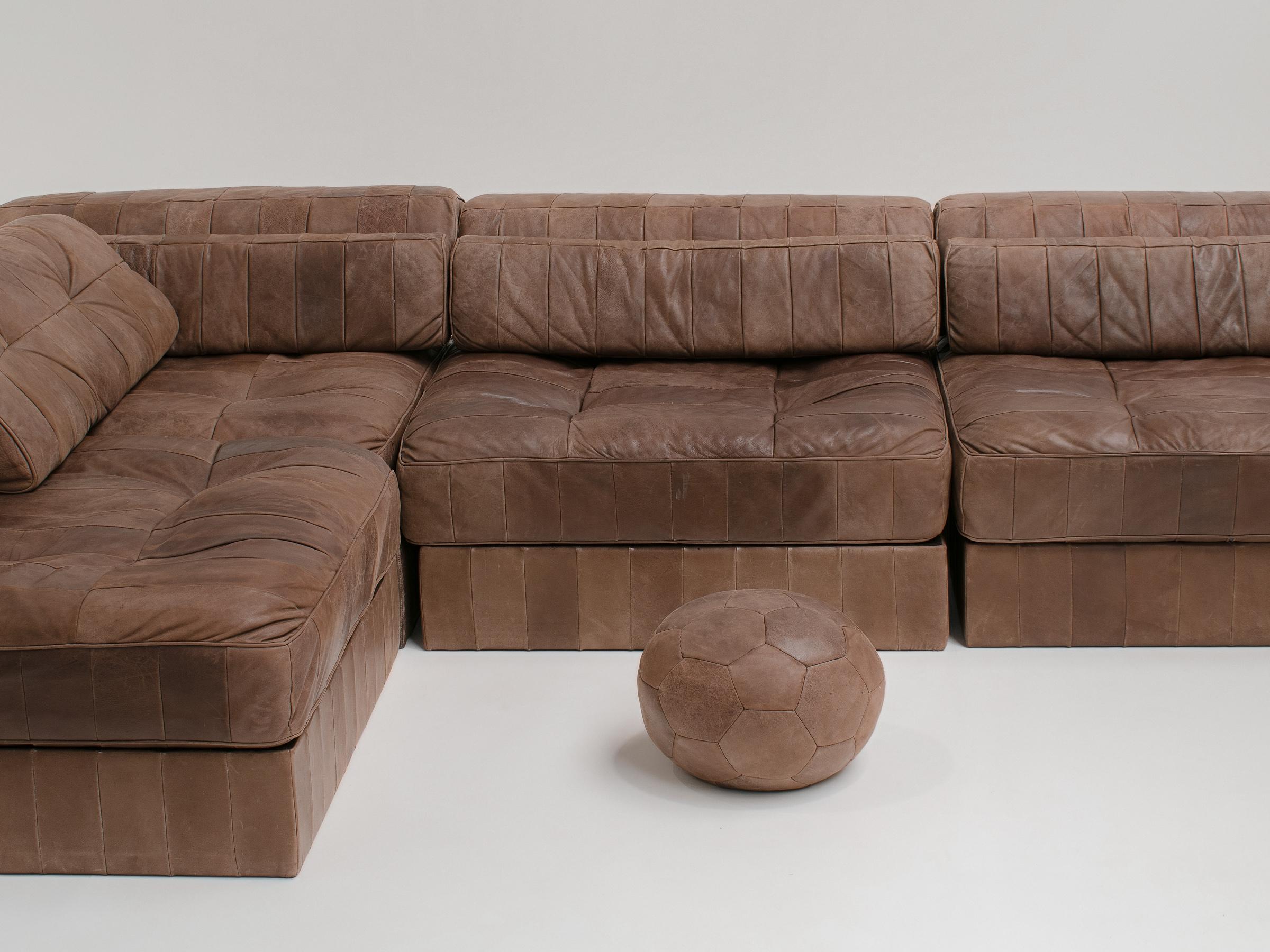 Swiss De Sede DS88 Modular Sofa in Brown Patchwork Leather, 1970s