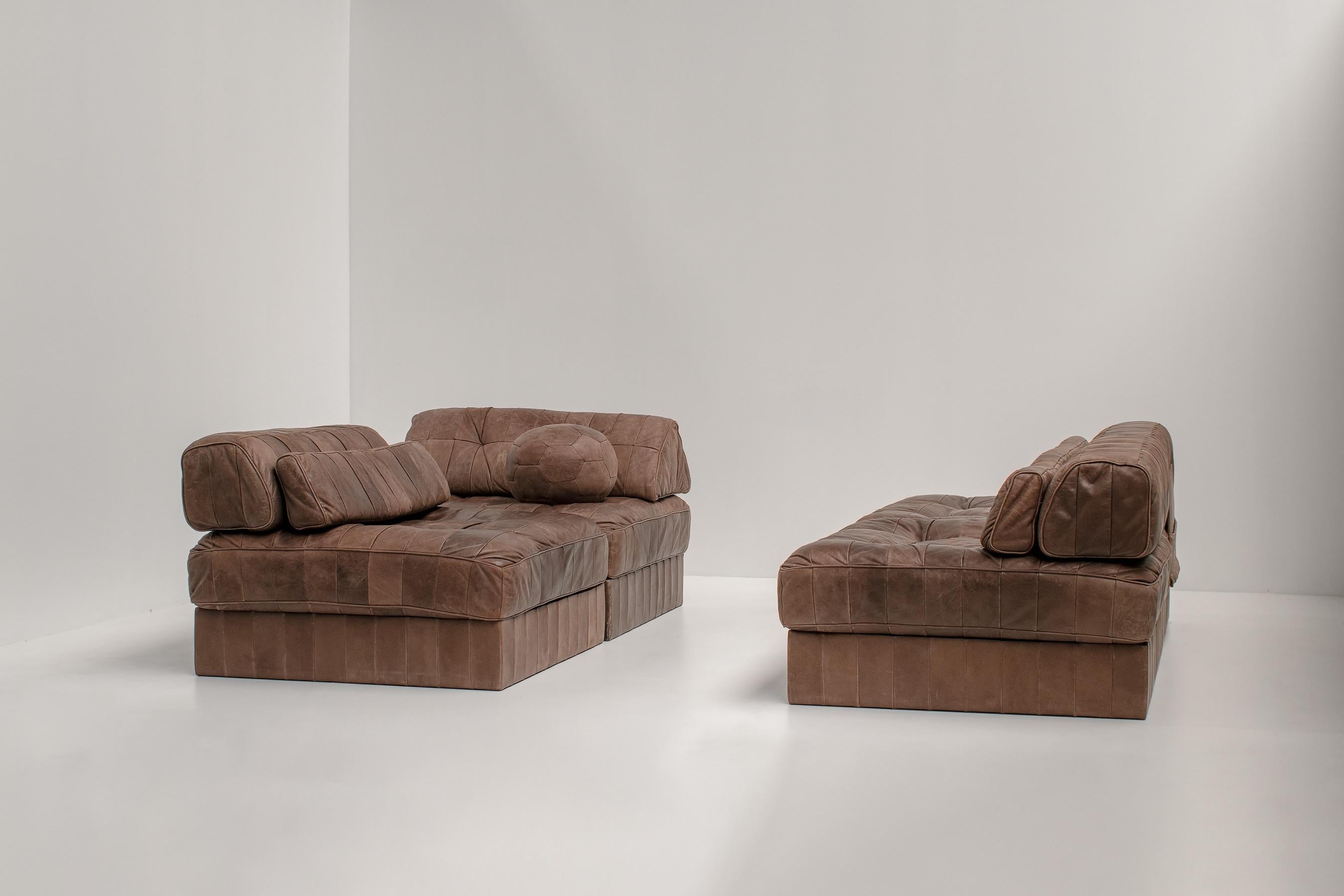 De Sede DS88 Modular Sofa in Brown Patchwork Leather, 1970s 1