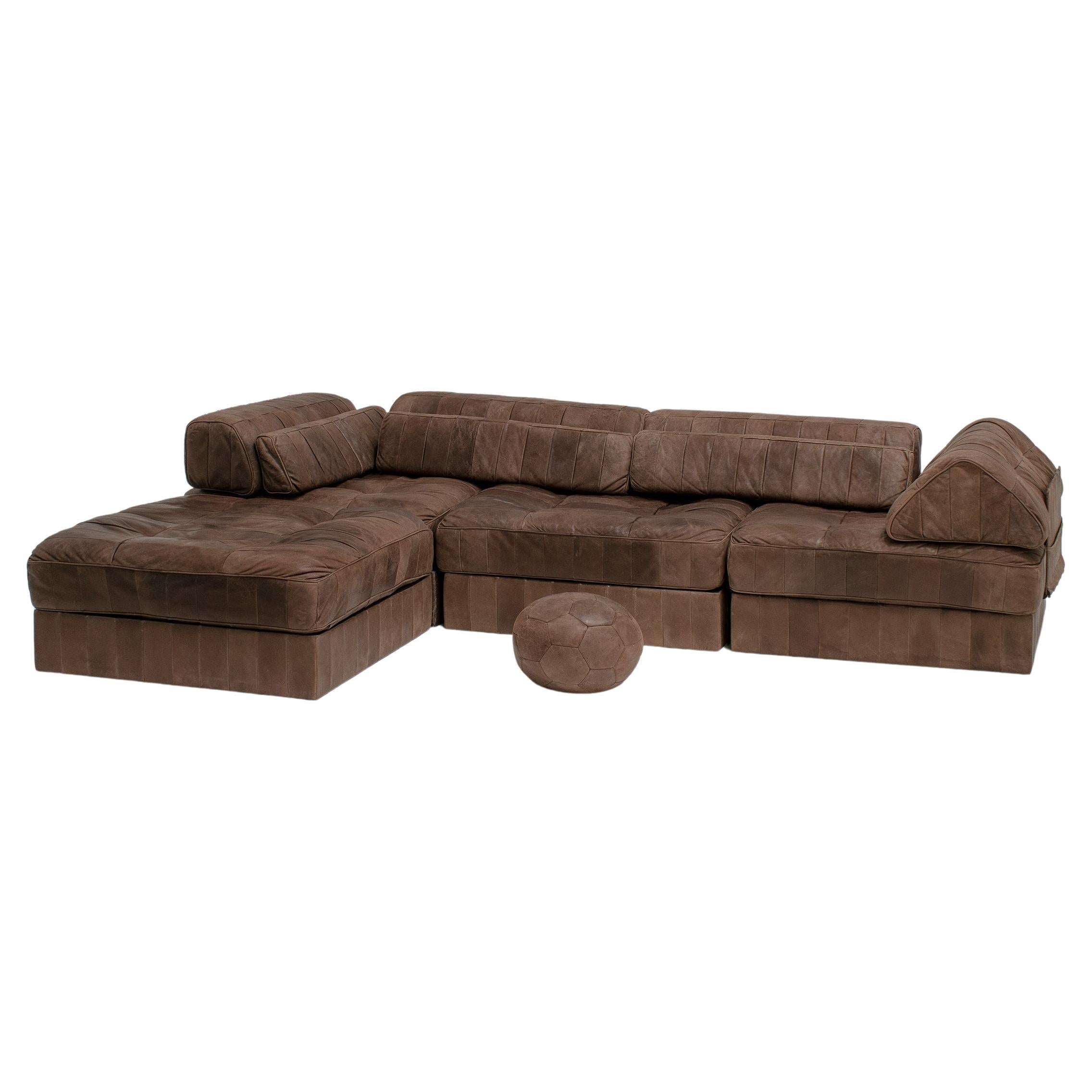 De Sede DS88 Modular Sofa in Brown Patchwork Leather, 1970s