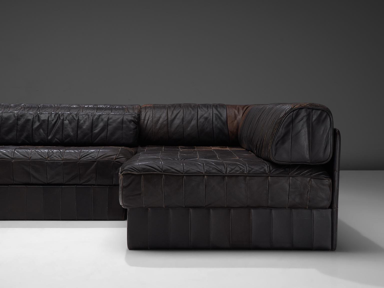 Swiss De Sede DS88 Modular Sofa in Dark Brown Patinated Leather