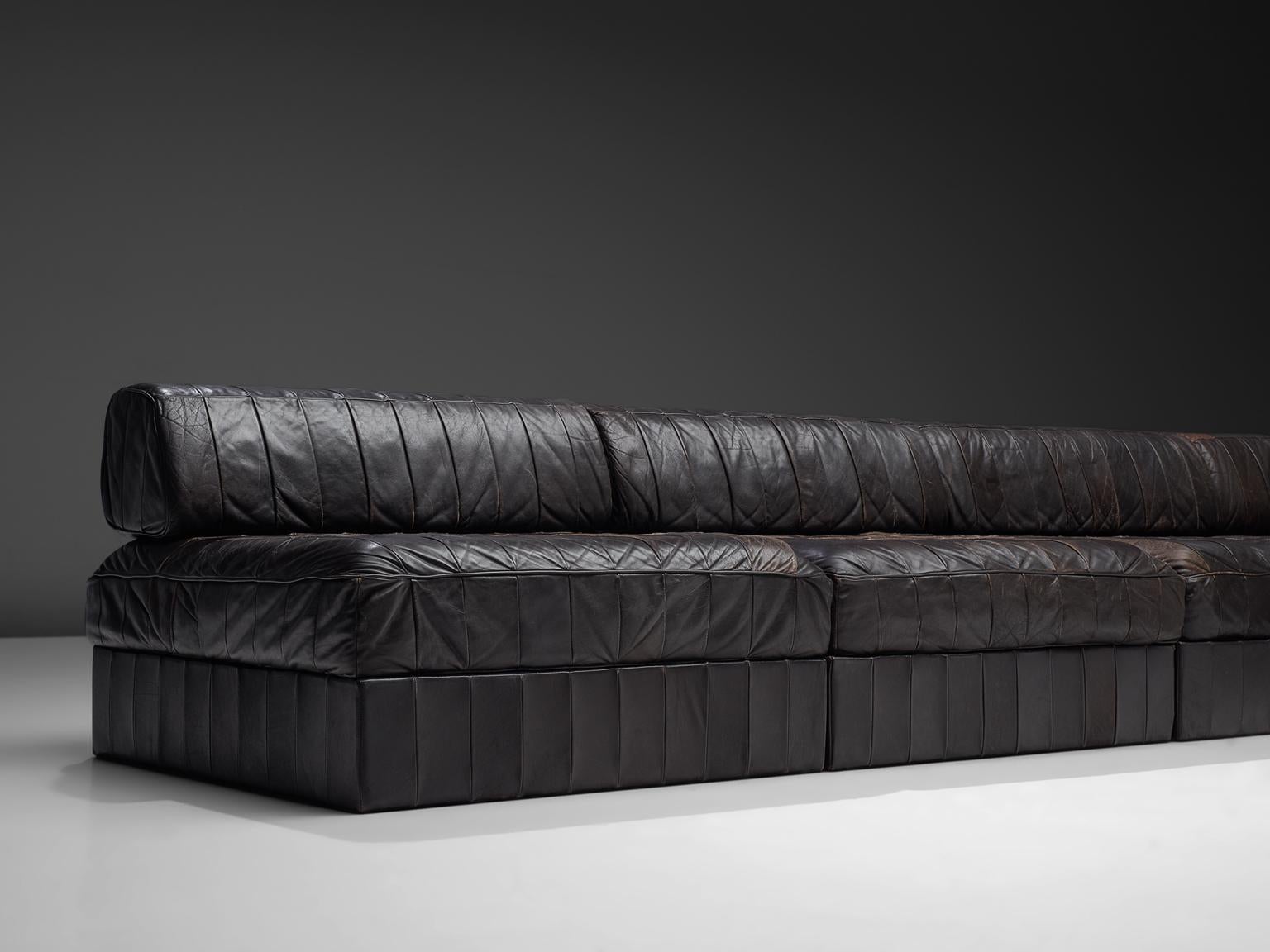 De Sede DS88 Modular Sofa in Dark Brown Patinated Leather In Good Condition In Waalwijk, NL