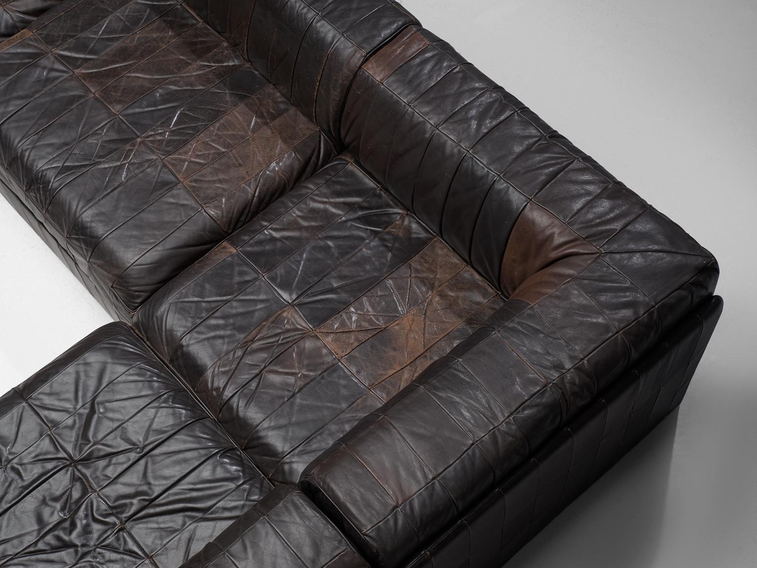 De Sede DS 88 Modular Sofa in Dark Brown Patinated Leather im Zustand „Gut“ in Waalwijk, NL