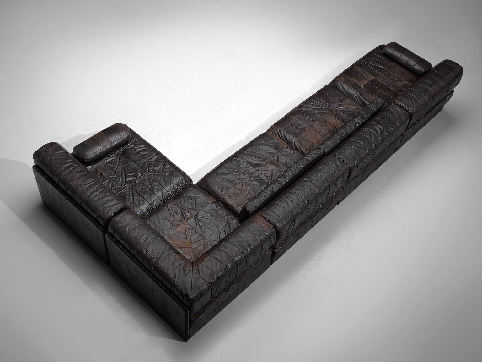 De Sede DS88 Modular Sofa in Dark Brown Patinated Leather 1