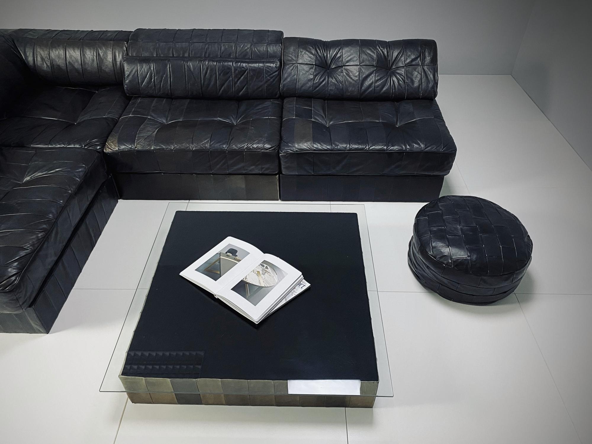 De Sede DS88 Sectional Midcentury Leather Sofa, Pouf & Table, 1970s, Switzerland 5