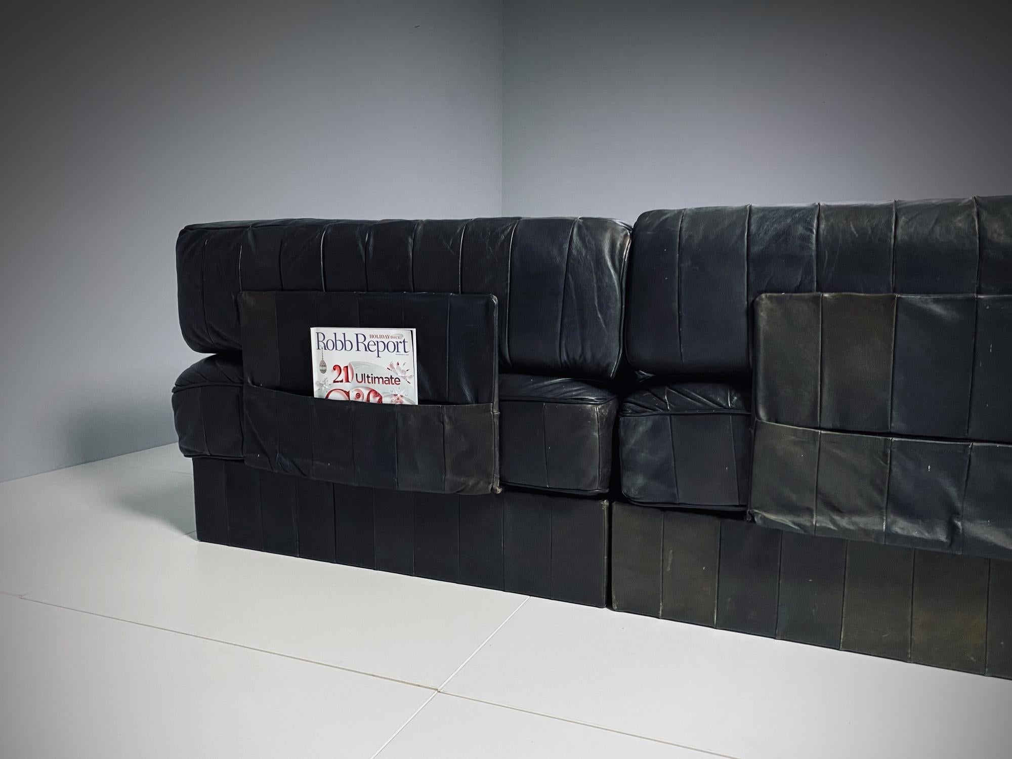 Late 20th Century De Sede DS88 Sectional Midcentury Leather Sofa, Pouf & Table, 1970s, Switzerland