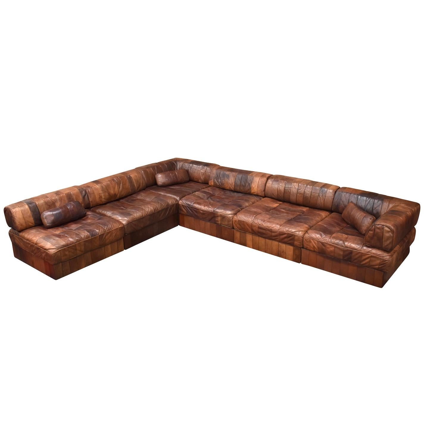 Mid-Century Modern De Sede DS88 Sectional Patchwork Sofa in Tan Leather, Switzerland