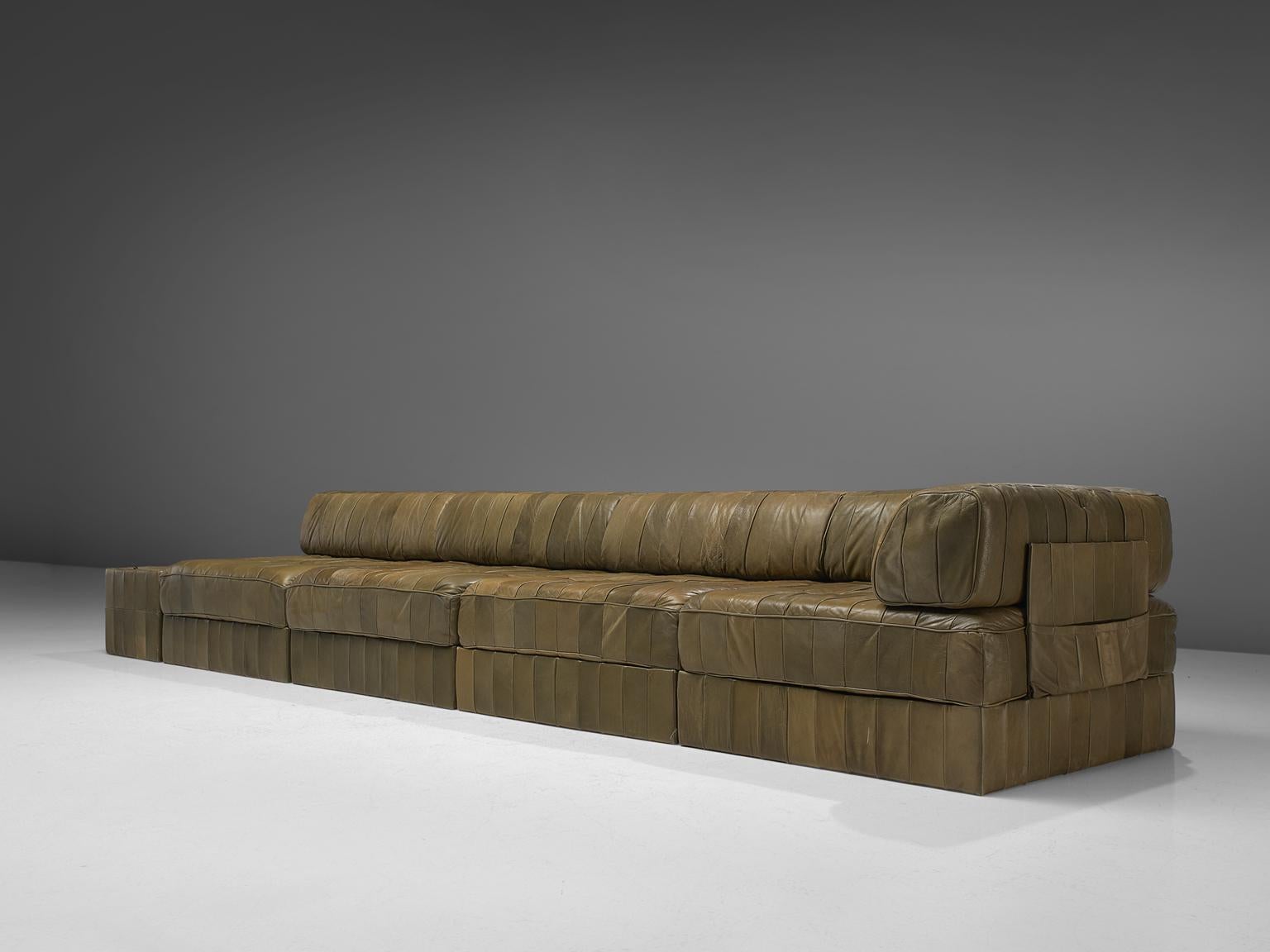 olive green leather sectional sofa