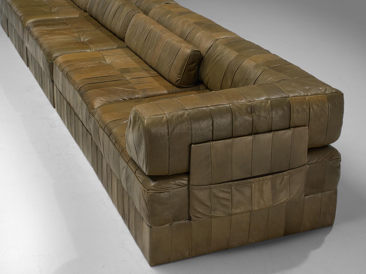 Swiss De Sede 'DS88' Sectional Sofa in Olive Green Leather