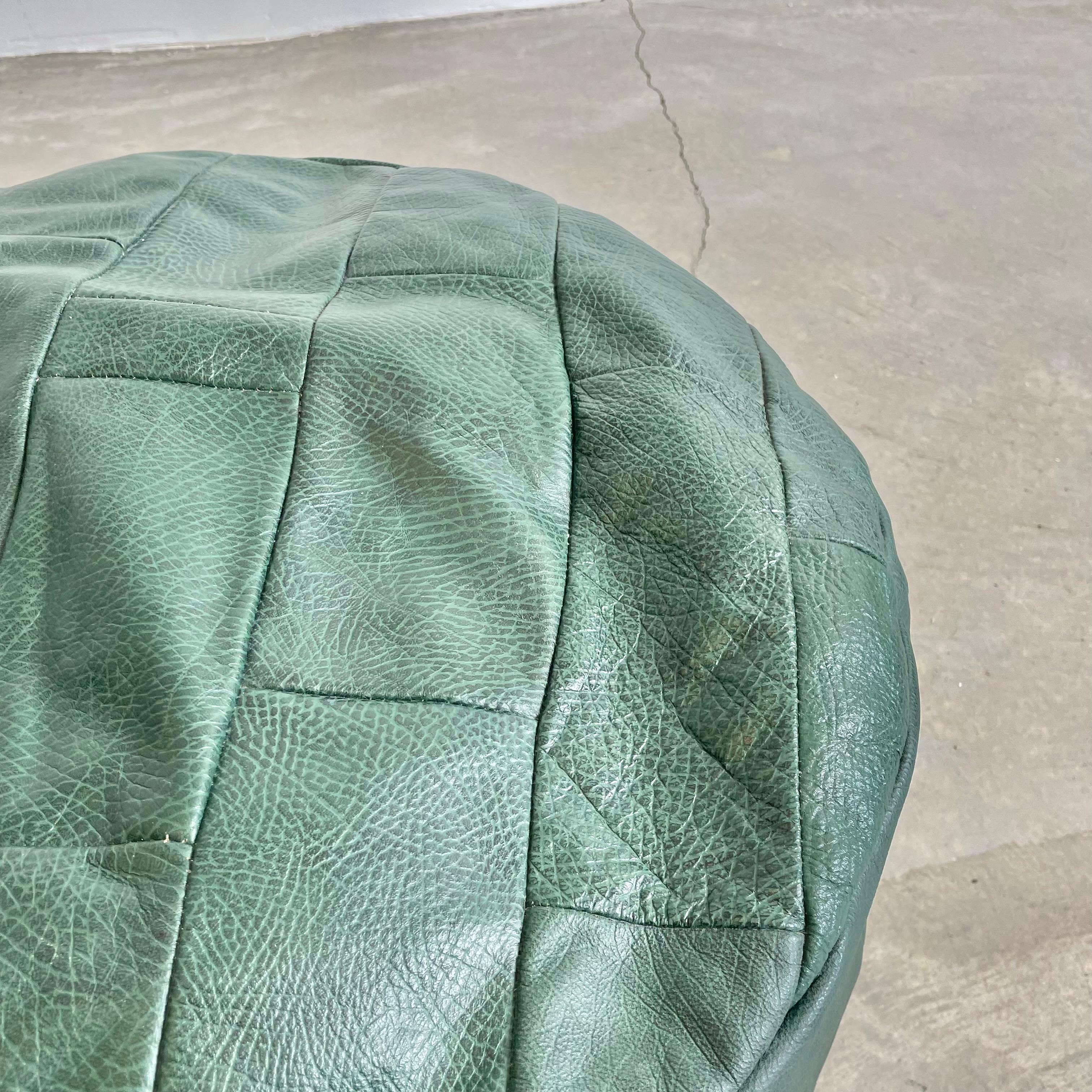 Late 20th Century De Sede Emerald Green Leather Patchwork Ottoman, 1970s Switzerland For Sale