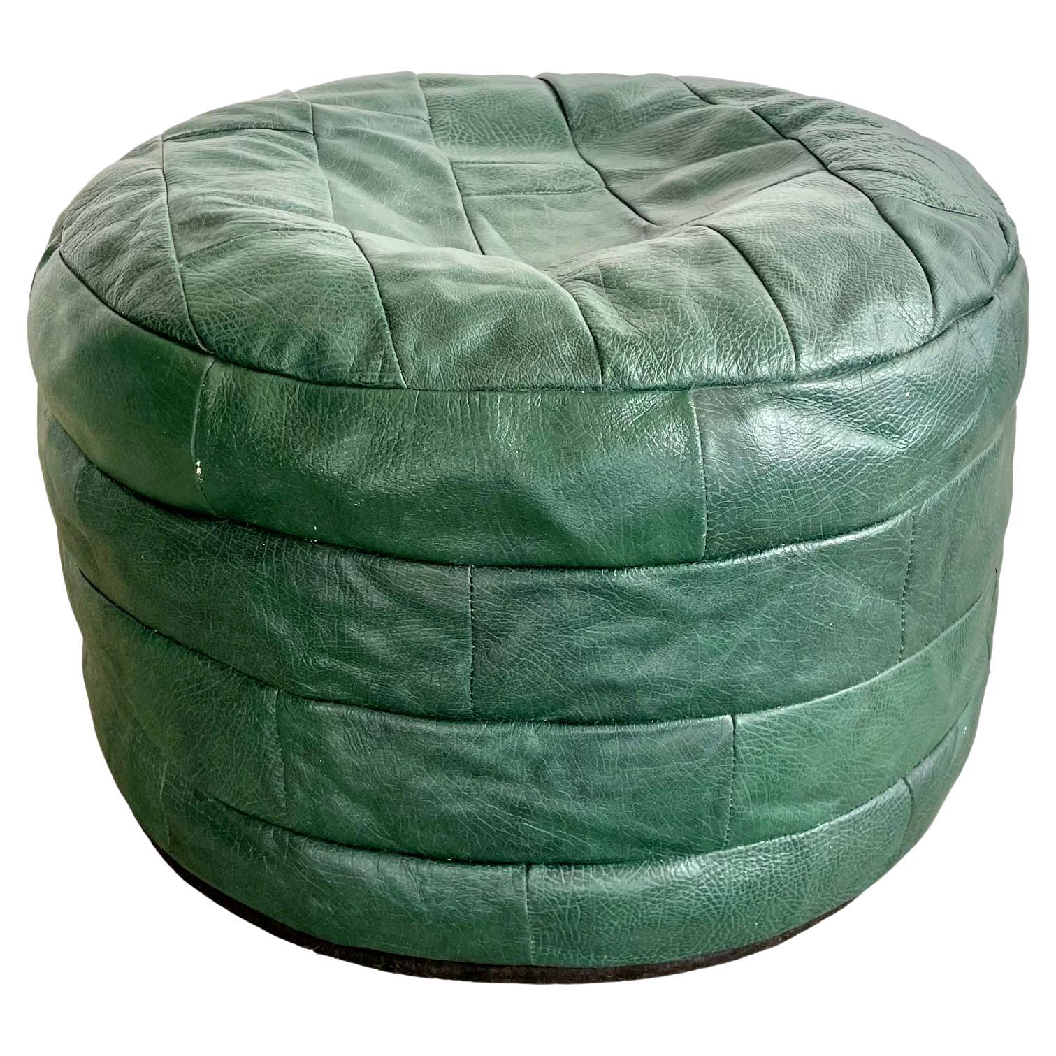 De Sede Emerald Green Leather Patchwork Ottoman, 1970s Switzerland For Sale
