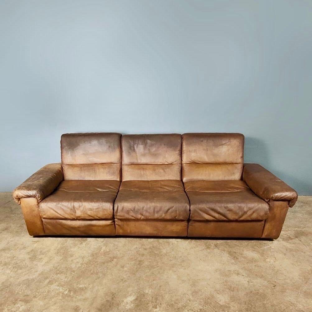 Mid-Century Modern De Sede Exclusive DS66 Brown Leather Tan Three Seater Sofa & Matching Armchair
