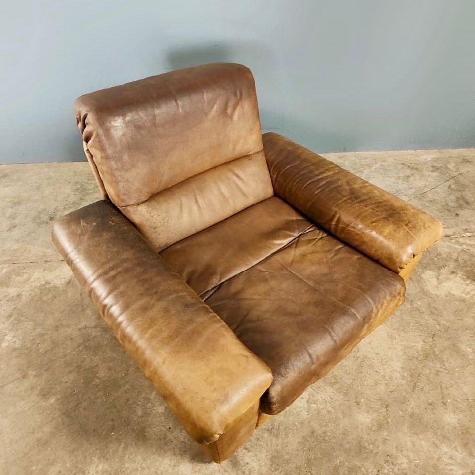 De Sede Exclusive DS66 Brown Leather Tan Three Seater Sofa & Matching Armchair For Sale 1