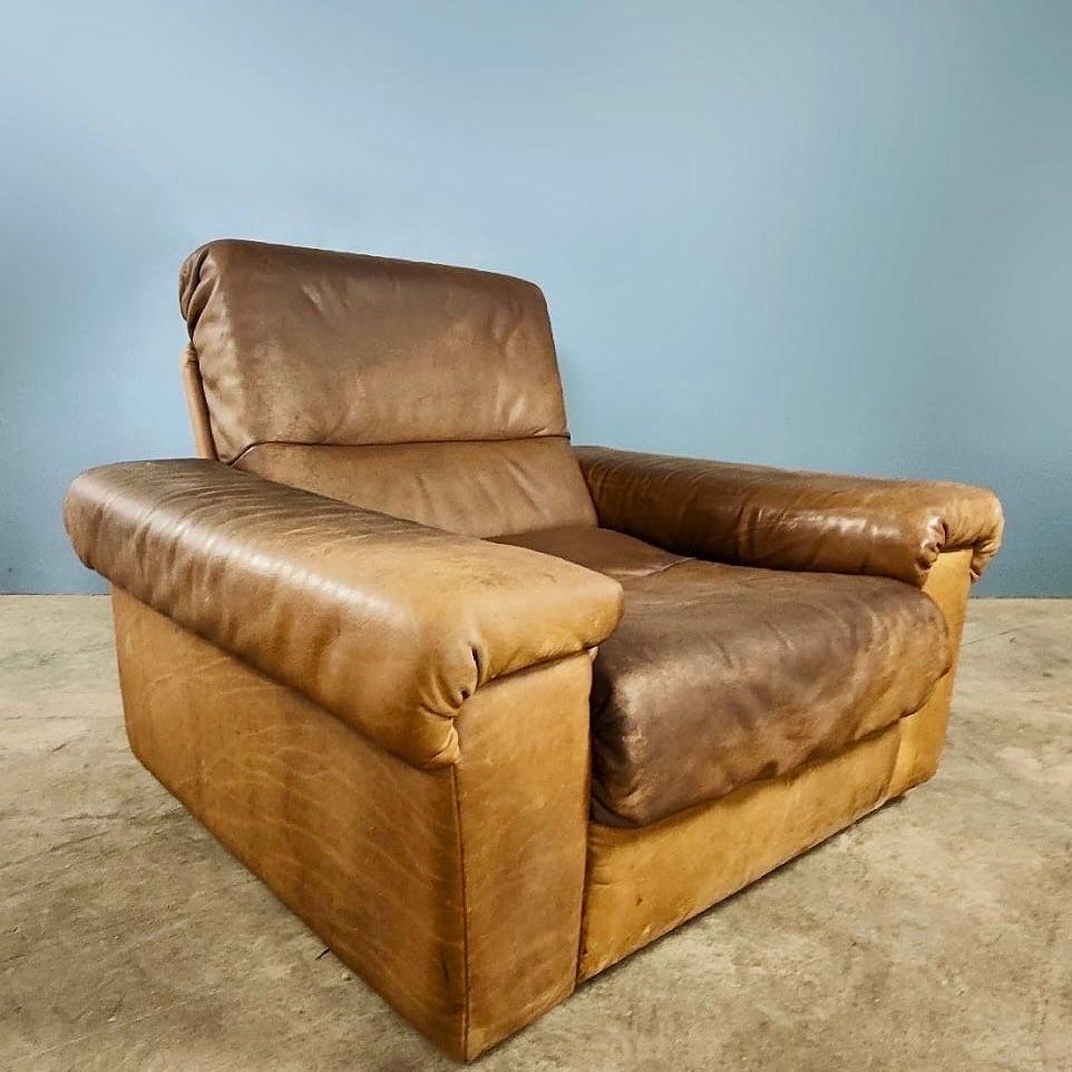 De Sede Exclusive DS66 Brown Leather Tan Three Seater Sofa & Matching Armchair For Sale 2
