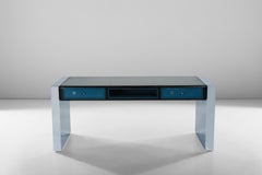 De Sede executive desk leather top and chromed metal legs, marked, 1970 circa