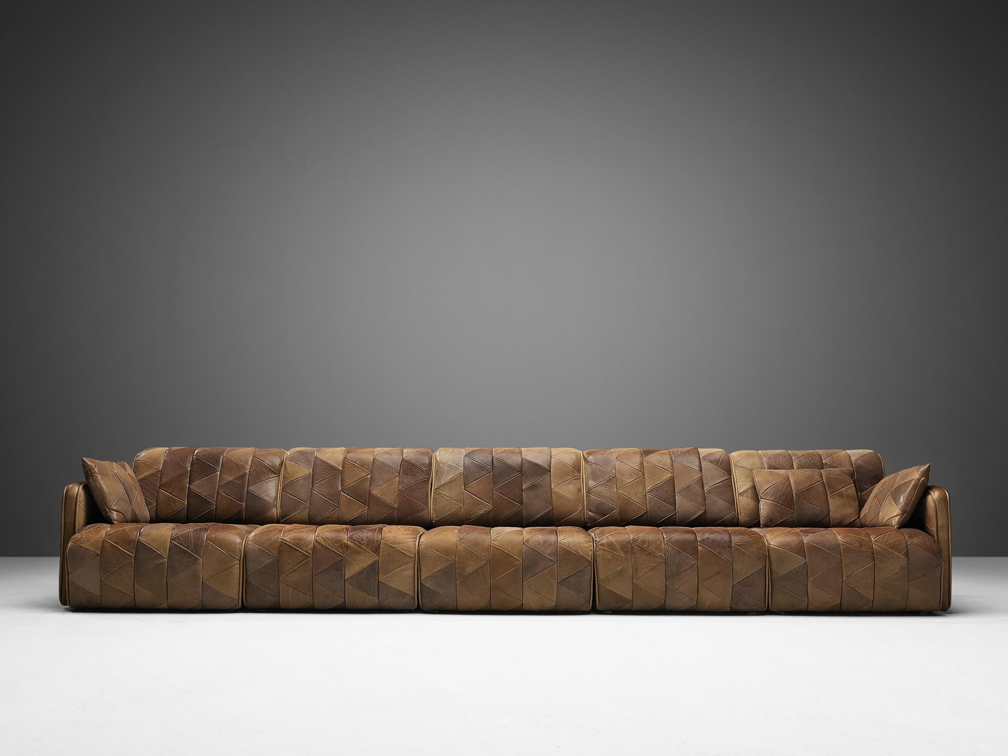 Mid-Century Modern De Sede Extendable Patinated Sofa in Patchwork