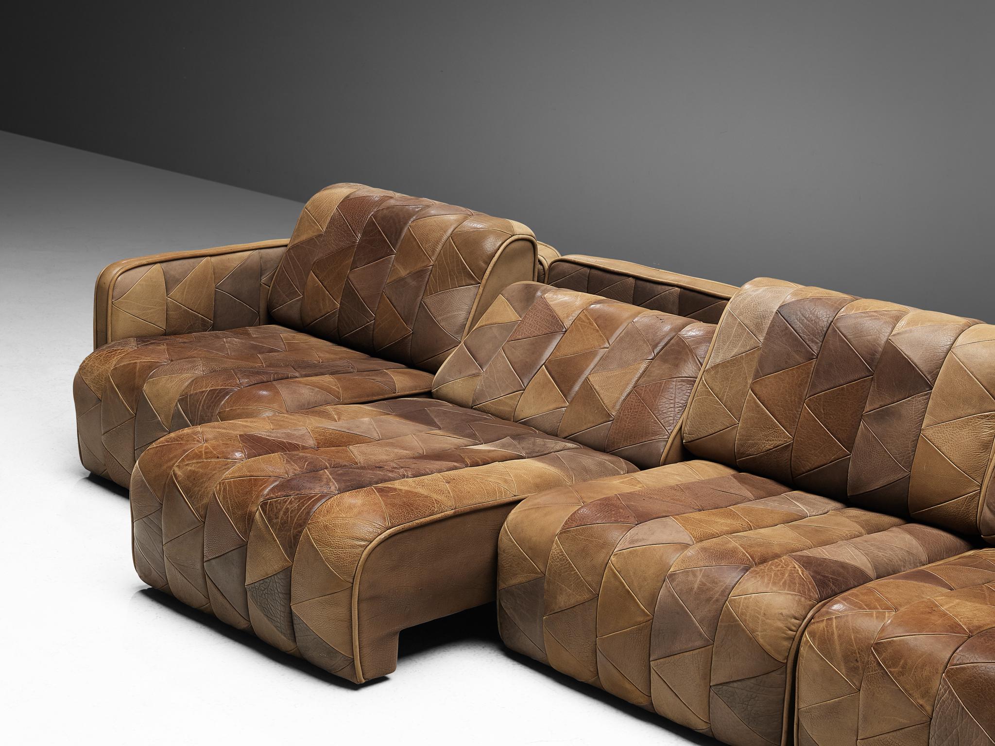 Swiss De Sede Extendable Patinated Sofa in Patchwork