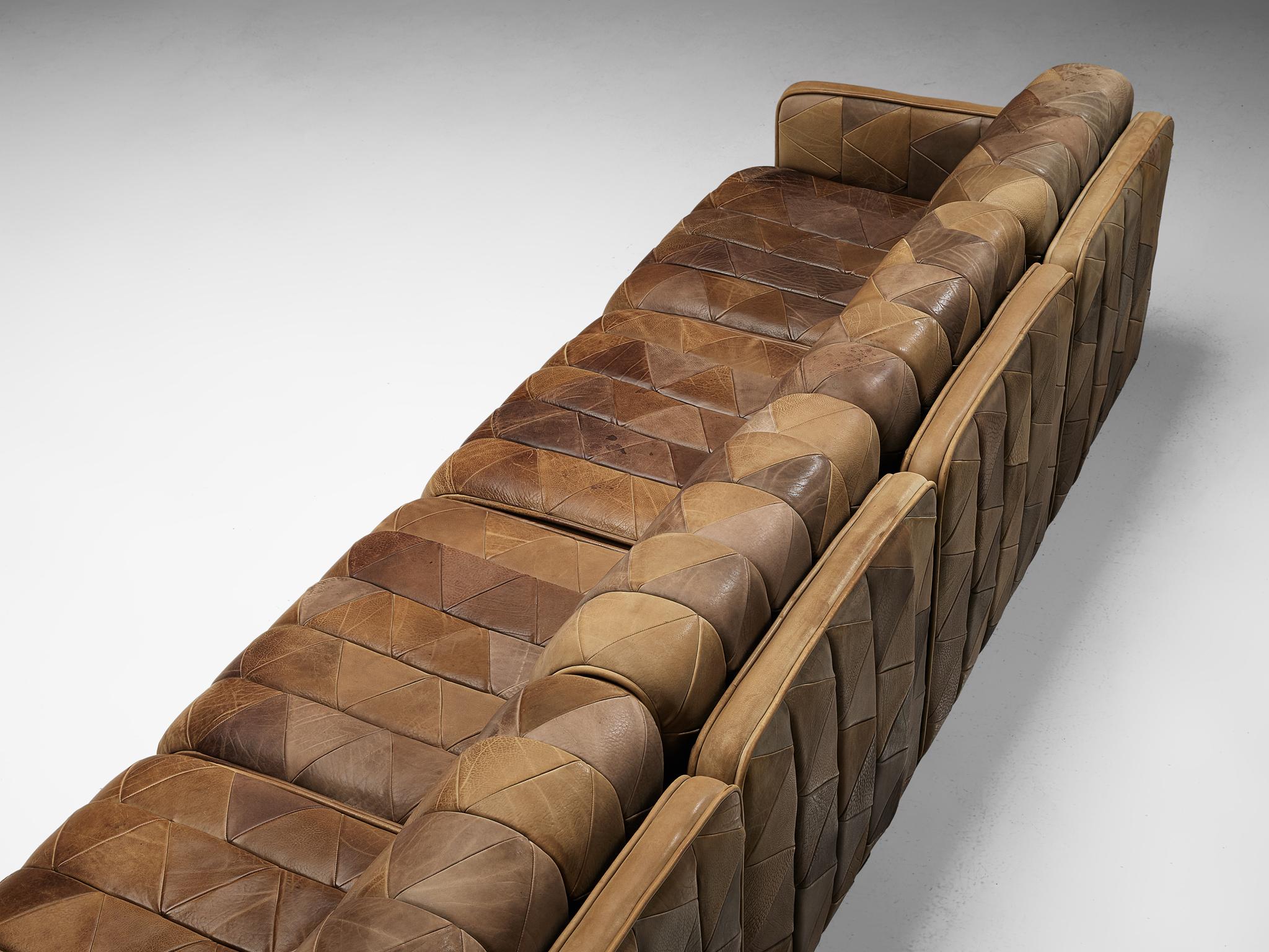 Leather De Sede Extendable Patinated Sofa in Patchwork