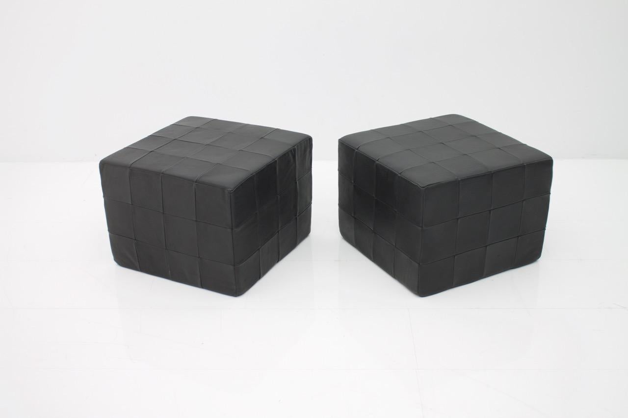 Mid-Century Modern De Sede Footstools Cubes Leather Stool Ottoman Switzerland, 1970s For Sale