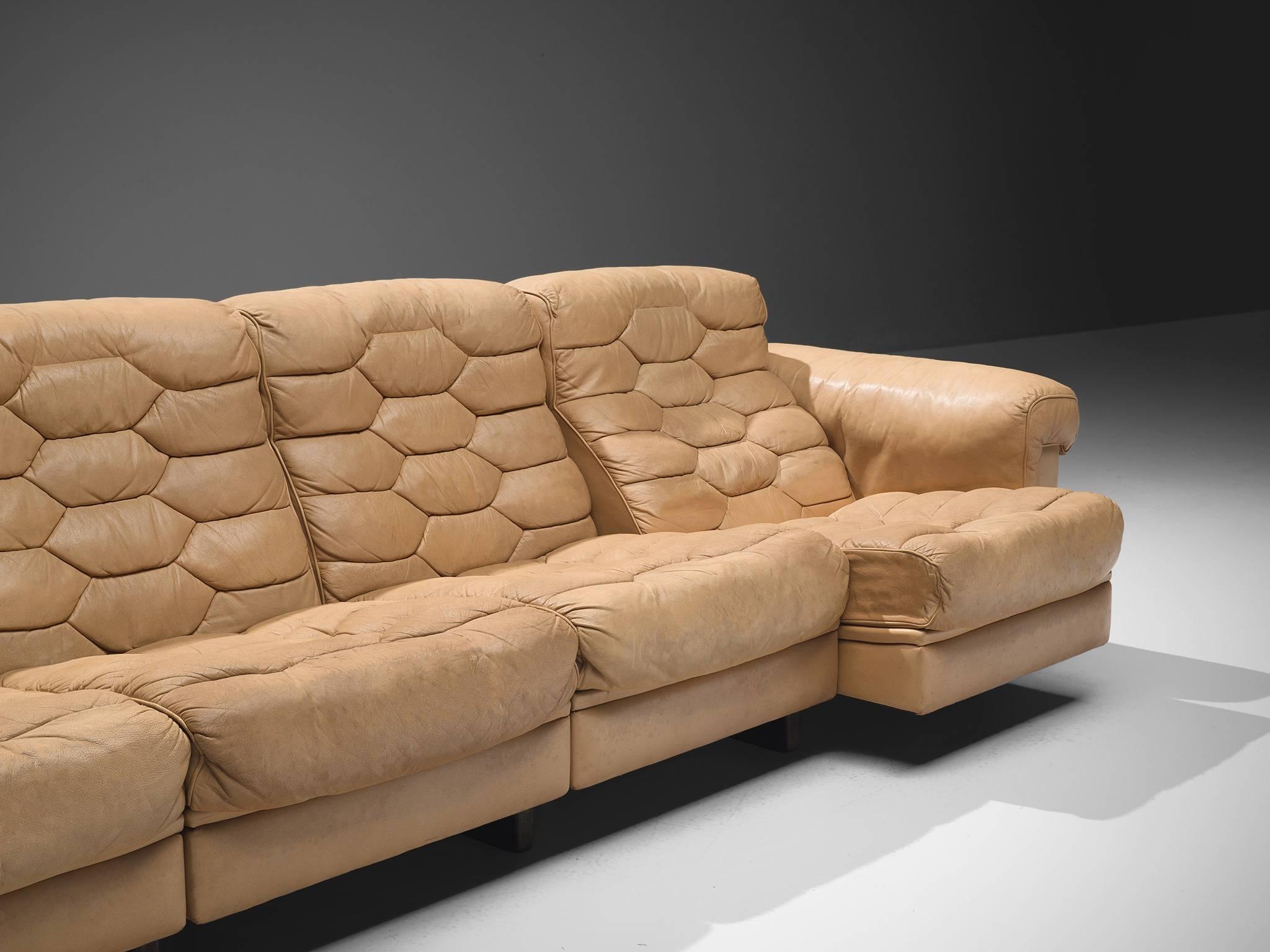 De Sede Four-Seat Leather Cognac Sofa In Good Condition In Waalwijk, NL