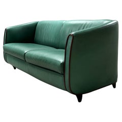 DE SEDE GREEN LEATHER ART DECO ROCKABILLY SOFA, SWITZERLAND 1970s