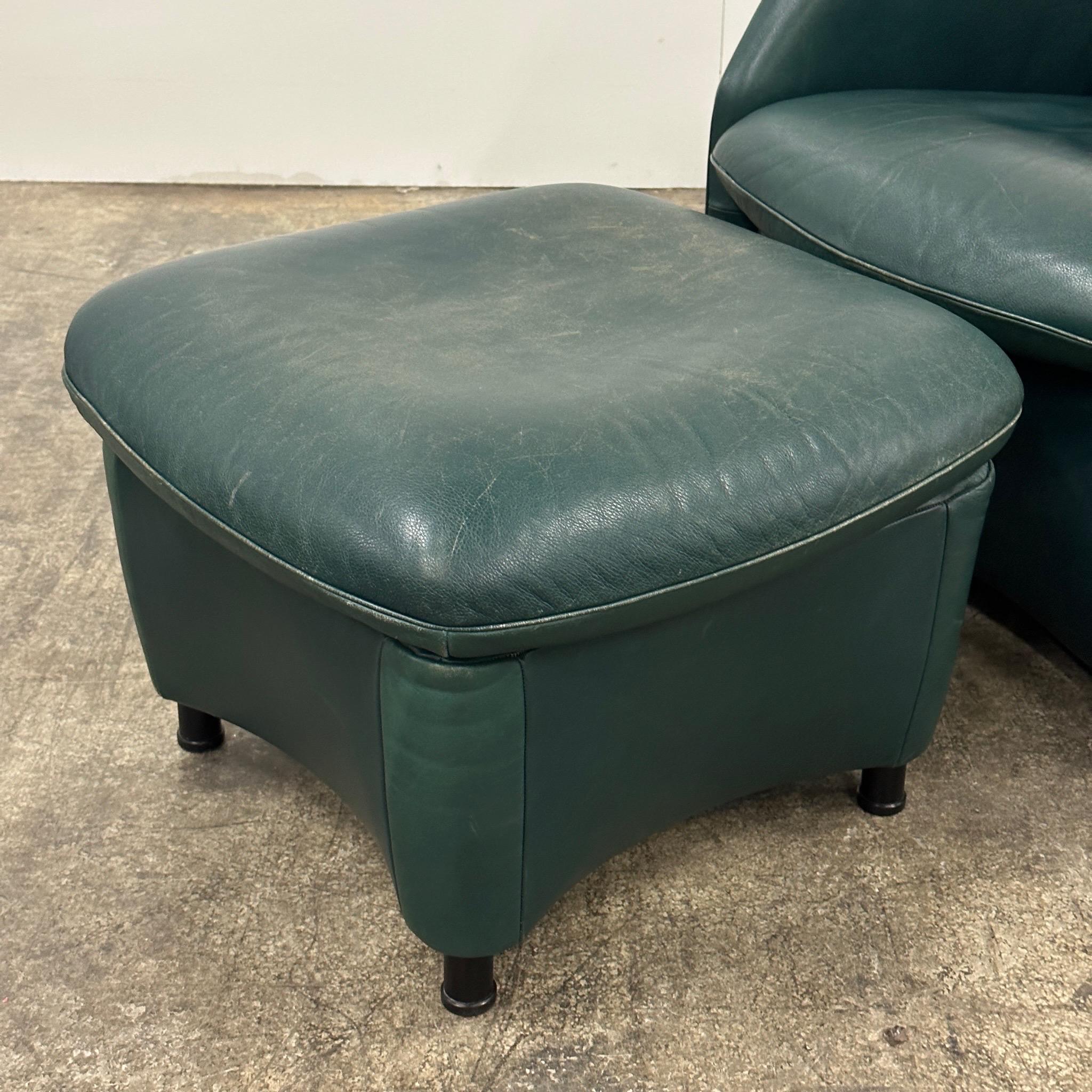 Mid-Century Modern De Sede Green Leather Lounge Chair/Ottoman For Sale