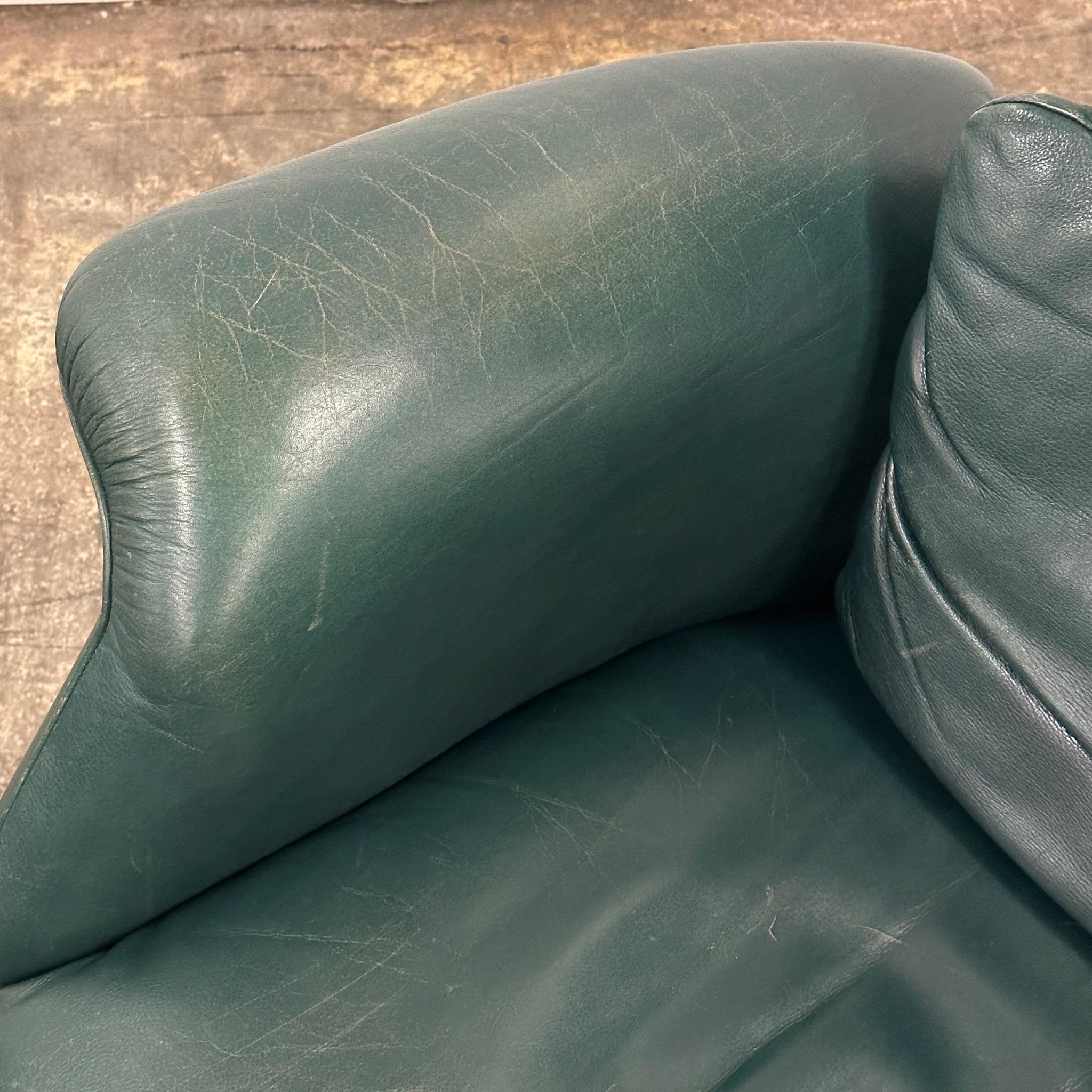 De Sede Green Leather Lounge Chair/Ottoman In Good Condition For Sale In Chicago, IL