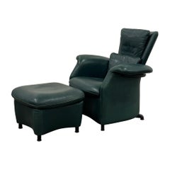De Sede Green Leather Lounge Chair/Ottoman