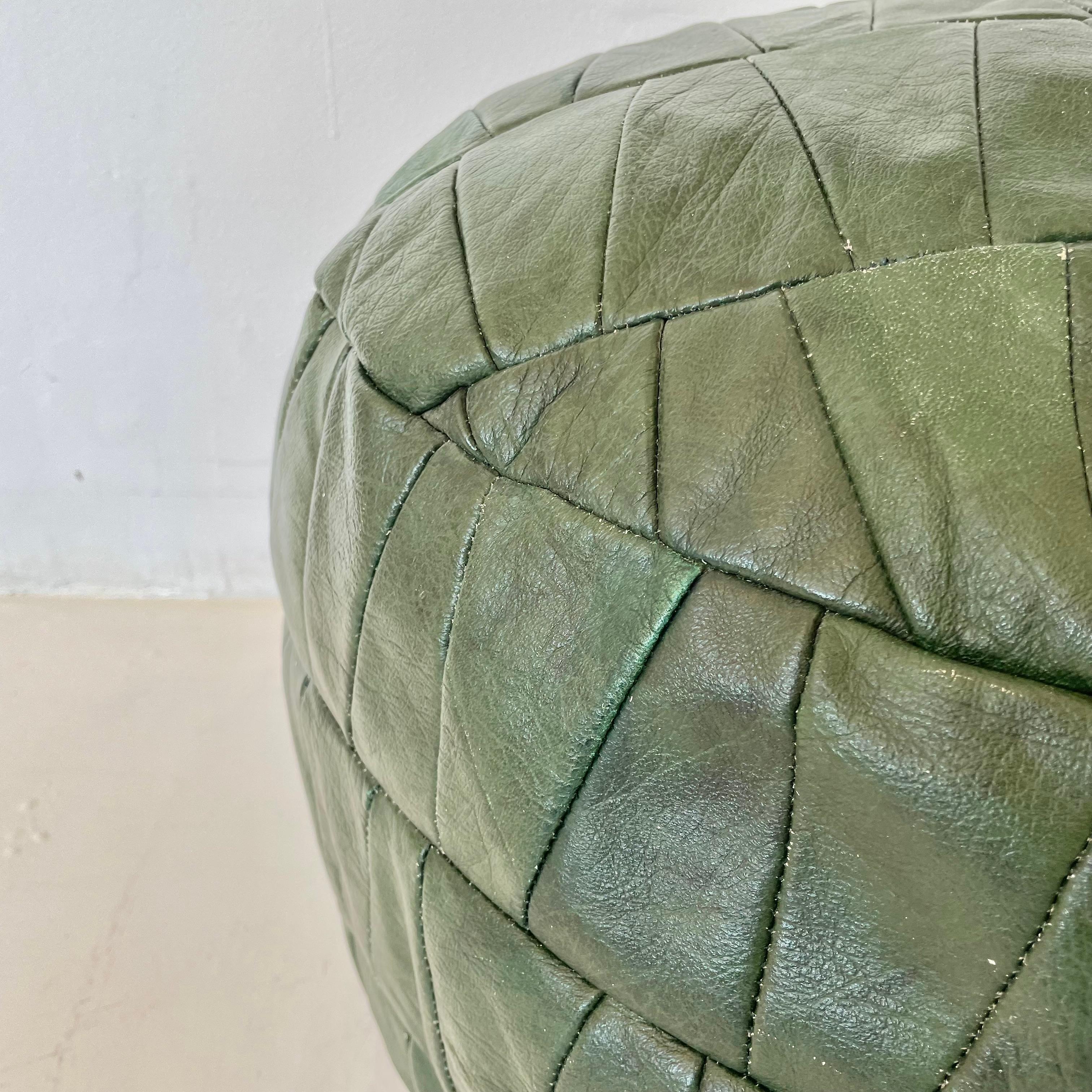 De Sede Green Patchwork Leather Pouf In Good Condition In Los Angeles, CA
