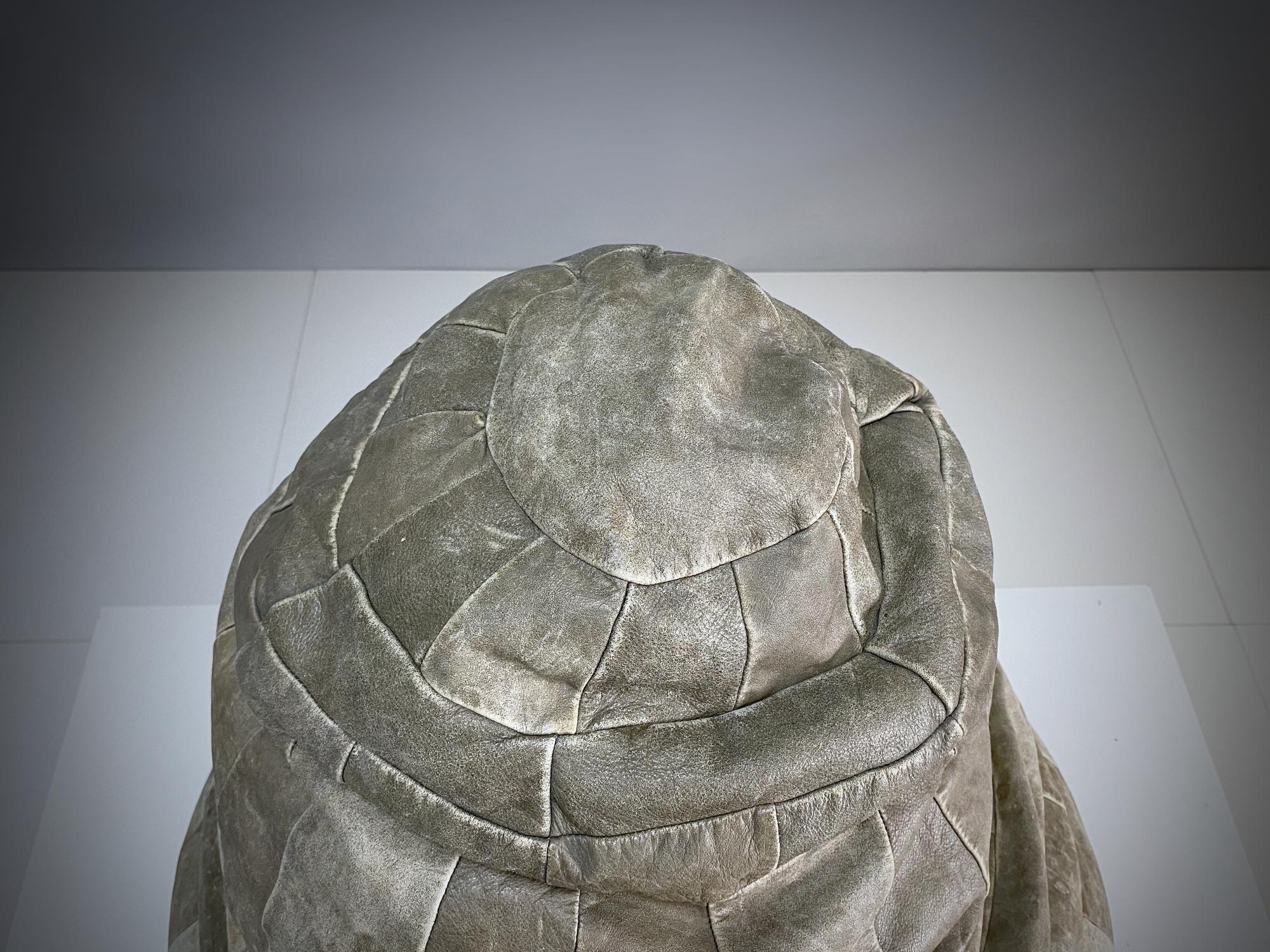Hand-Crafted De Sede Grey Leather Patchwork Bean Bag, Pouf, 1970s, Switzerland