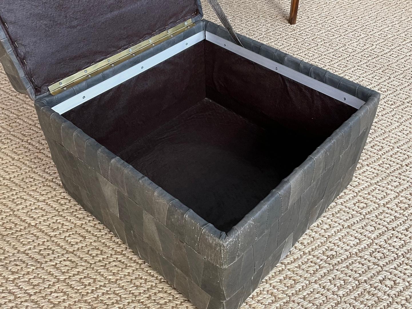 Late 20th Century De Sede Gris Grey Patchwork Leather Storage Pouf, Ottoman, DeSede Switzerland For Sale