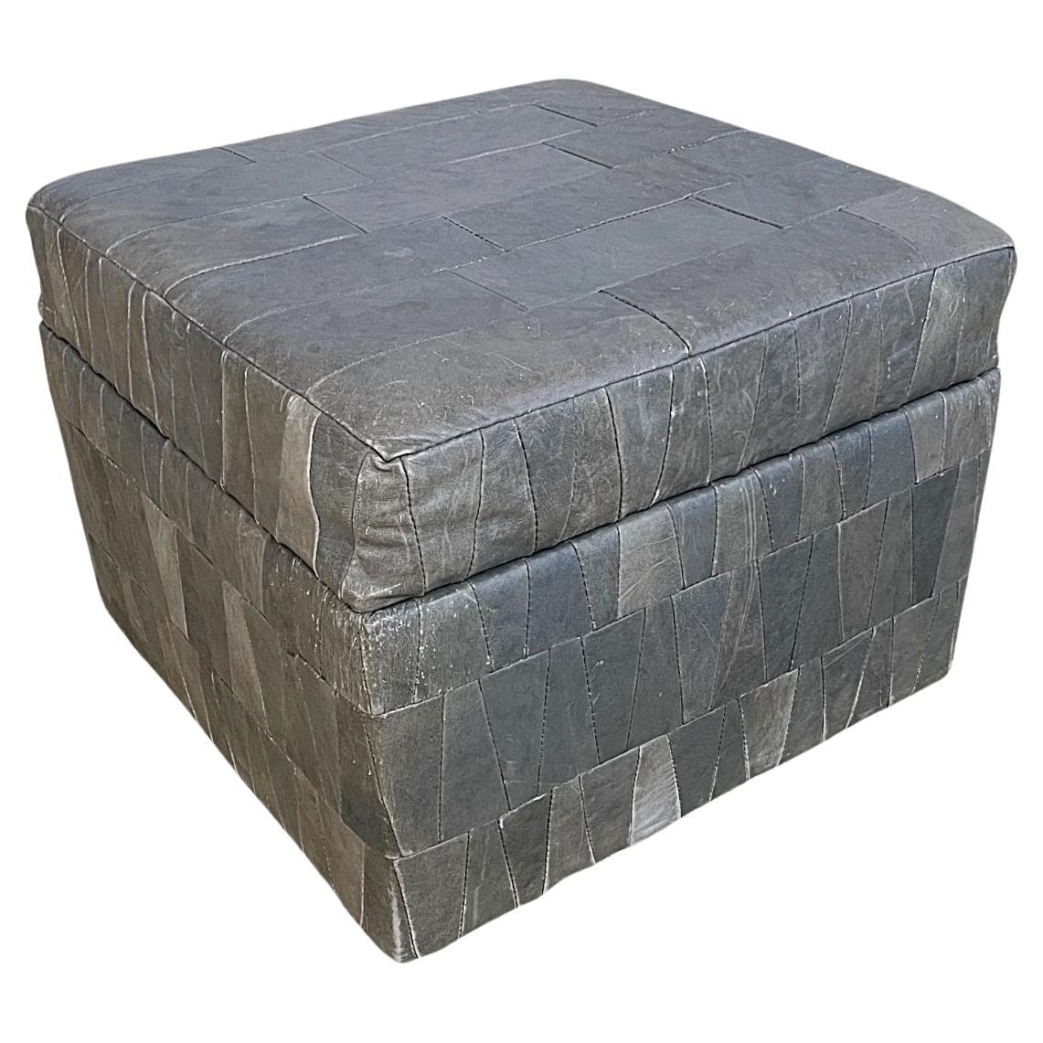 De Sede Gris Grey Patchwork Leather Storage Pouf, Ottoman, DeSede Switzerland