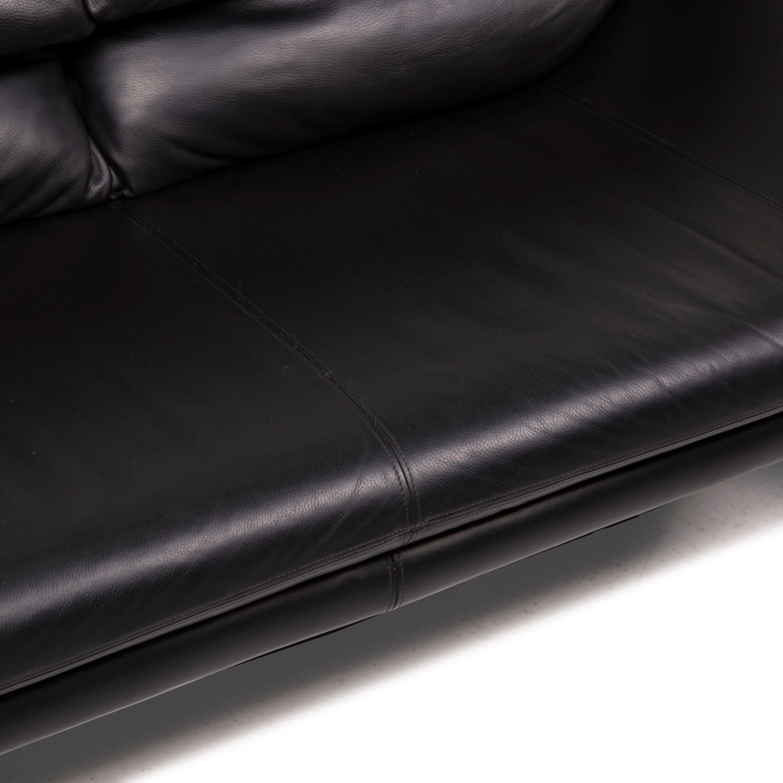 Swiss De Sede Hans Kaufeld Leather Sofa Black Two-Seater Function