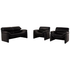 De Sede Hans Kaufeld Leather Sofa Set Black 1x Two-Seater 2x Armchair Function