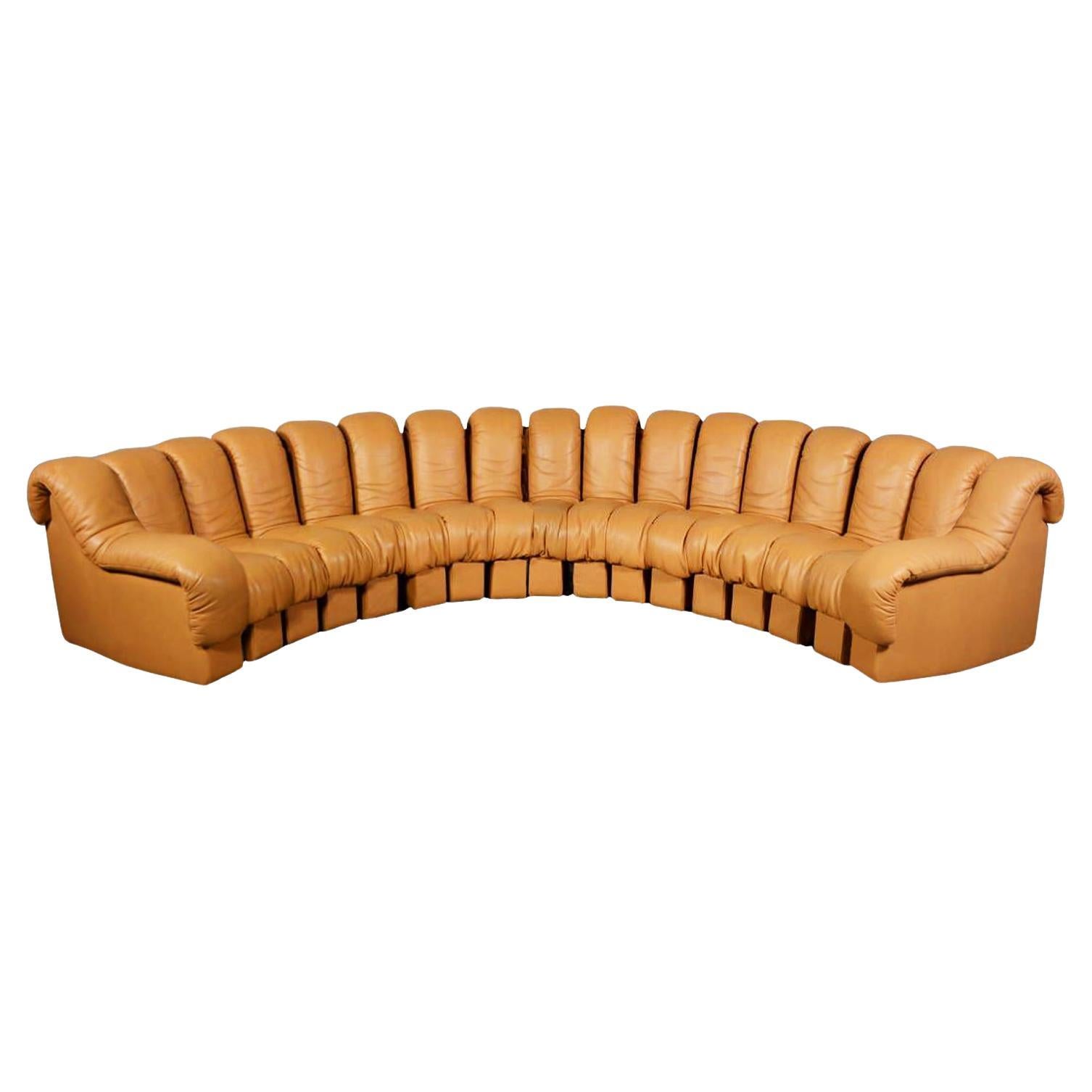 De Sede Iconic "Non Stop Sofa" in Full Grain Leather 1970s For Sale