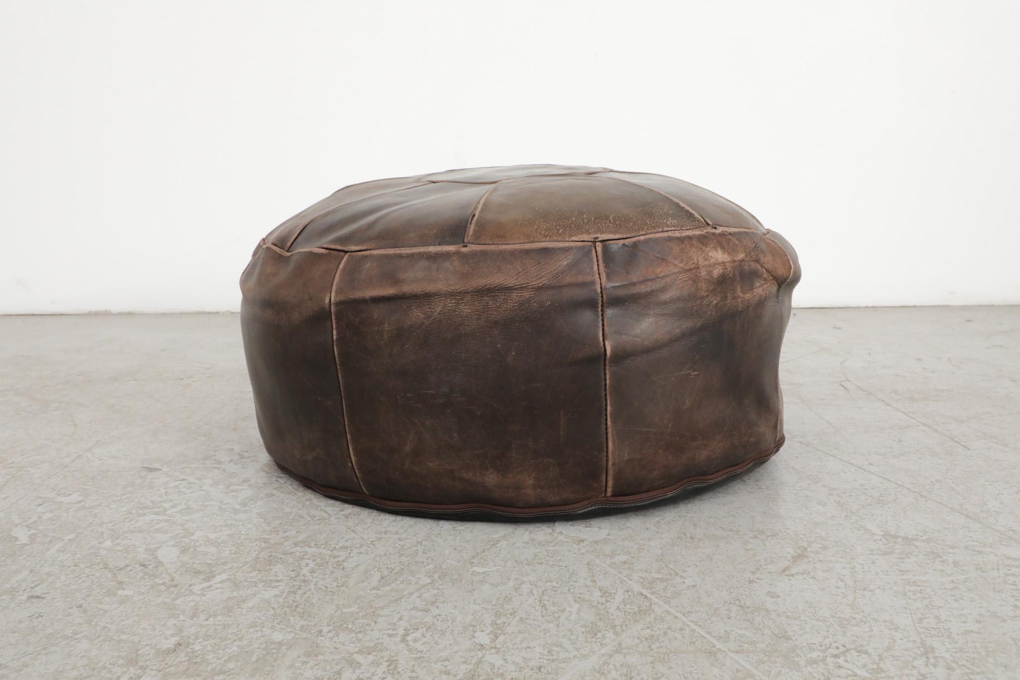 Mid-Century Modern De Sede Inspired Mid-Century Leather Patchwork Ottoman For Sale