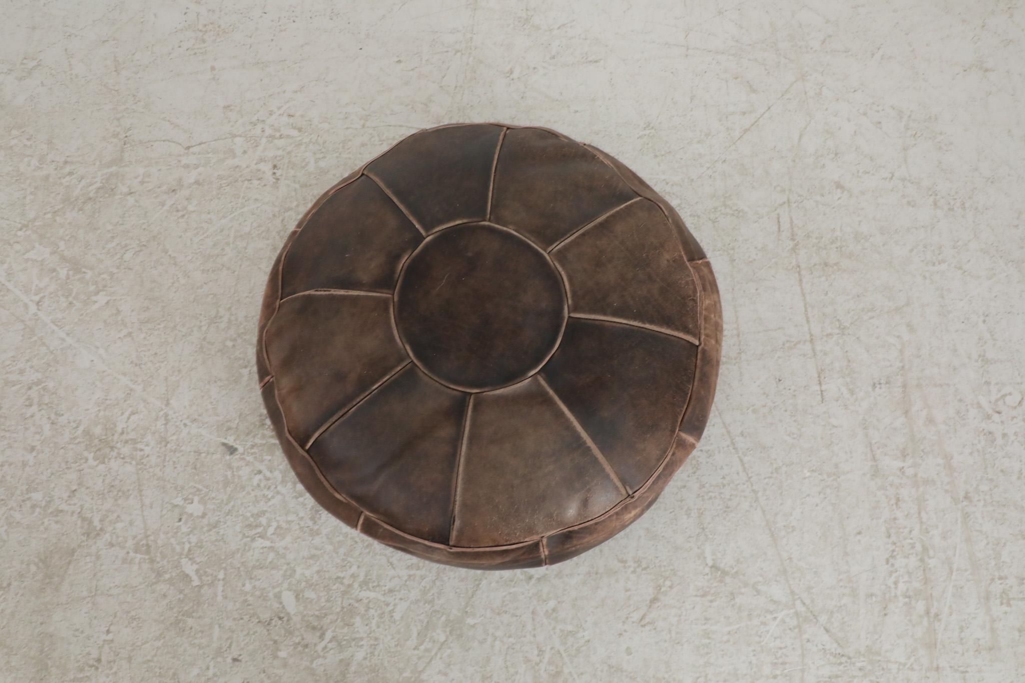 Dutch De Sede Inspired Mid-Century Leather Patchwork Ottoman For Sale