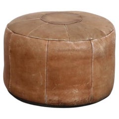 De Sede Inspired Mid-Century Light Brown Leather Patchwork Ottoman