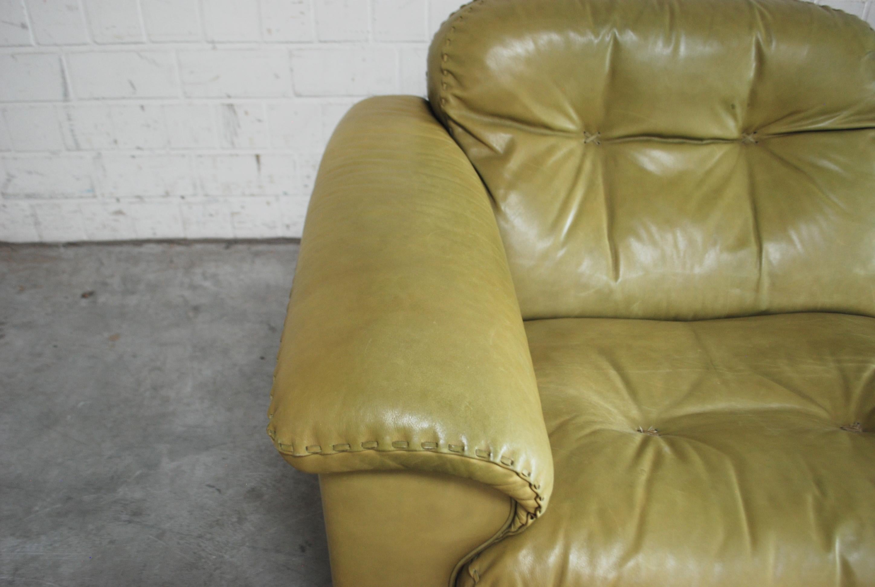 Mid-20th Century De Sede James Bond Leather Sofa DS 101 Olive Green For Sale