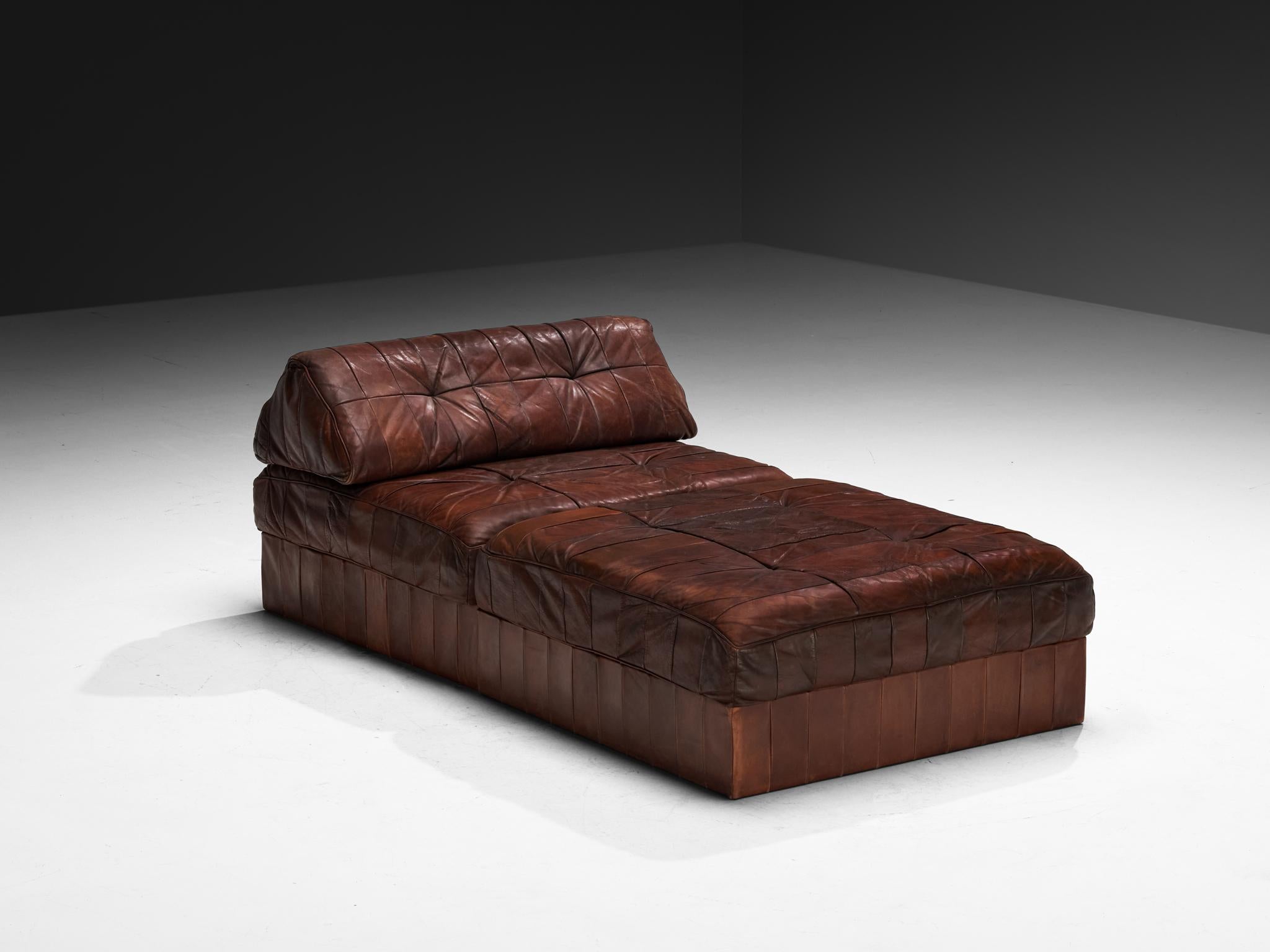 Conjunto de sofá-cama o tumbona De Sede en piel marrón patinada 3