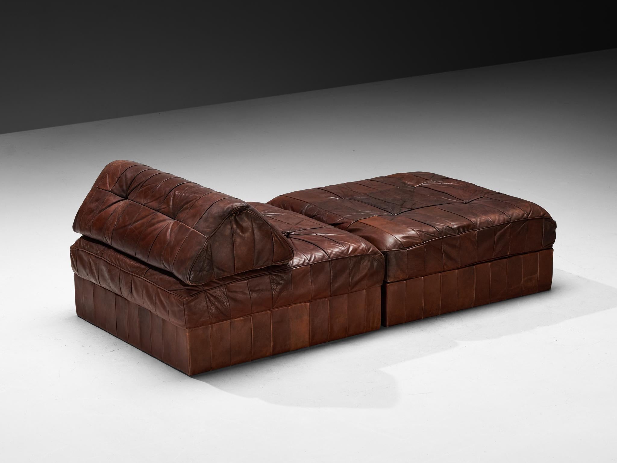 Conjunto de sofá-cama o tumbona De Sede en piel marrón patinada 4