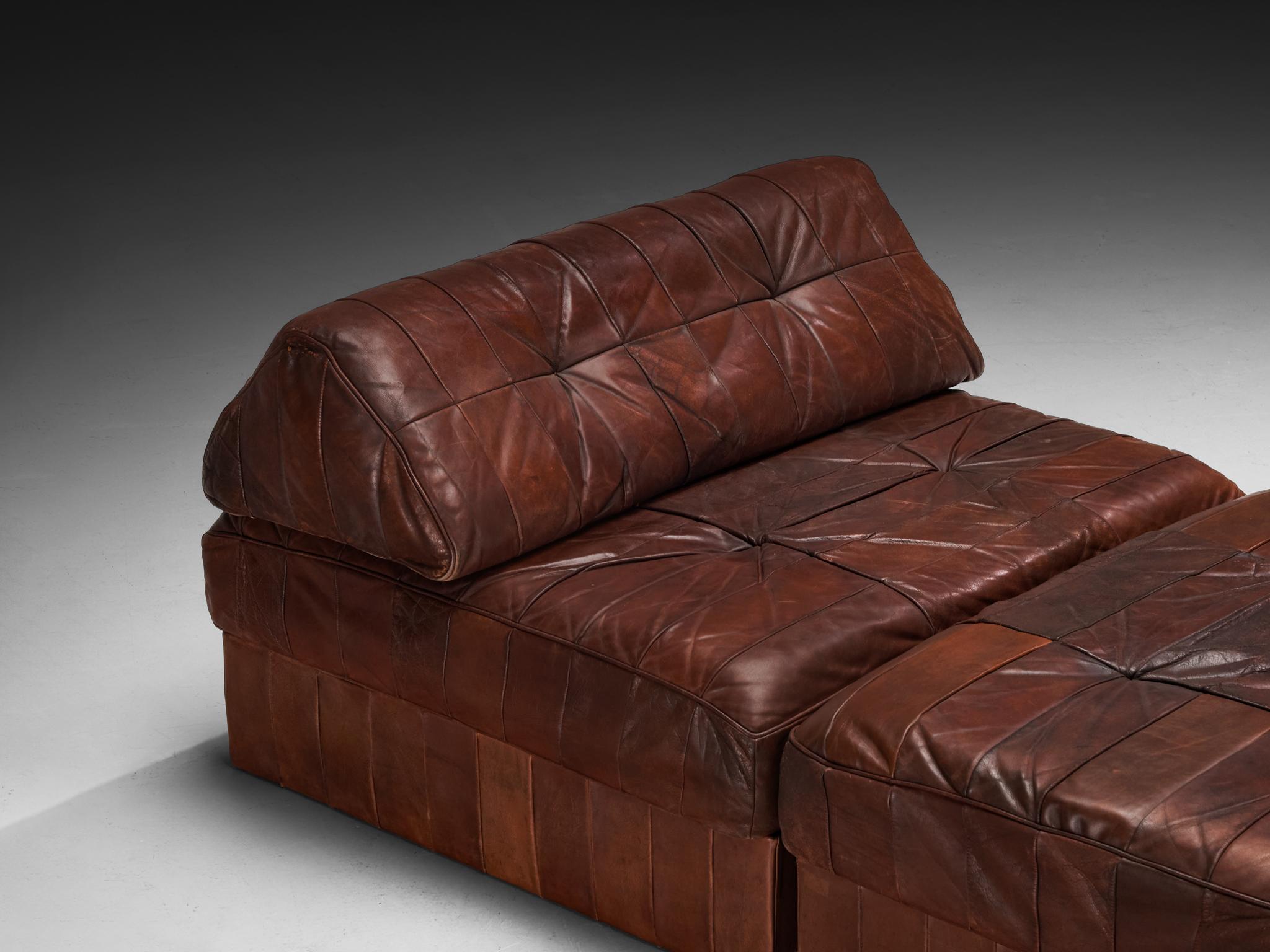 Conjunto de sofá-cama o tumbona De Sede en piel marrón patinada Moderno de mediados de siglo