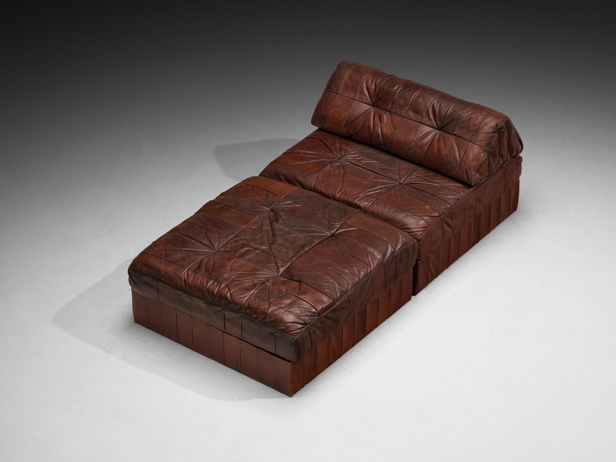 Conjunto de sofá-cama o tumbona De Sede en piel marrón patinada Suizo