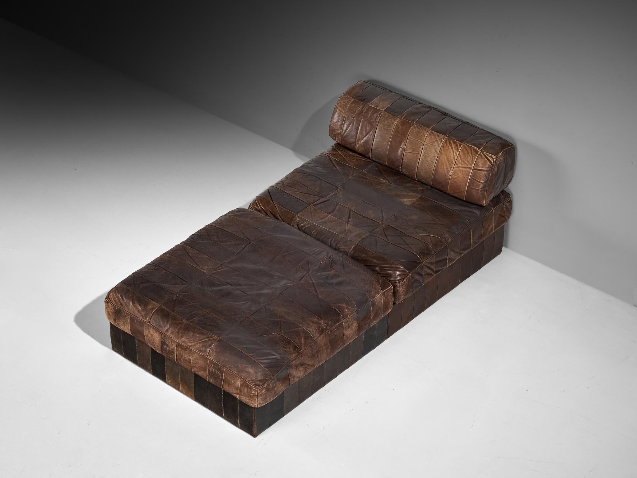De Sede Large Daybed or Lounge Set in Patinated Brown Leather In Good Condition For Sale In Waalwijk, NL