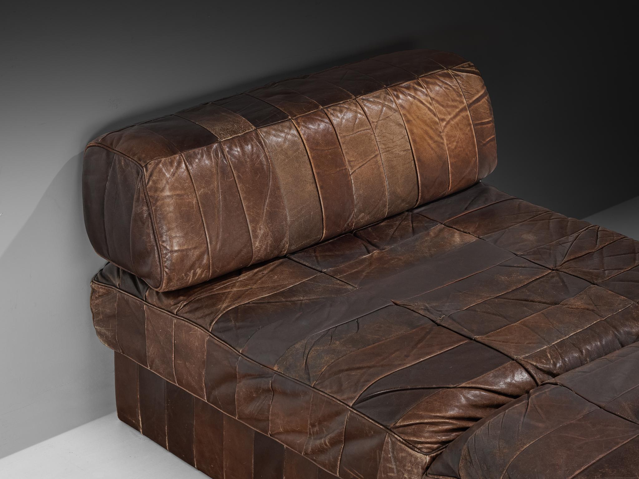 Late 20th Century De Sede Large Daybed or Lounge Set in Patinated Brown Leather For Sale