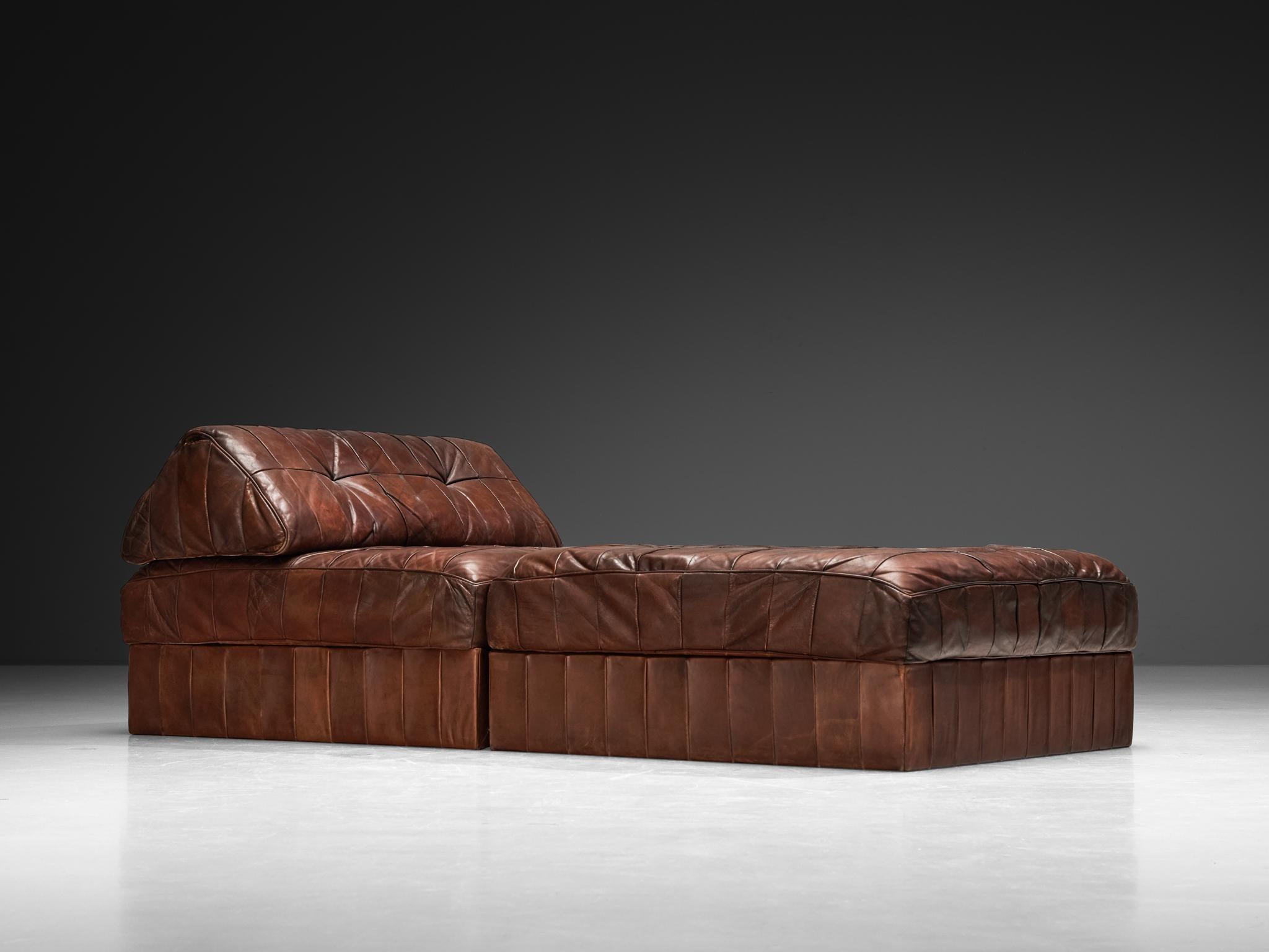 Conjunto de sofá-cama o tumbona De Sede en piel marrón patinada Cuero