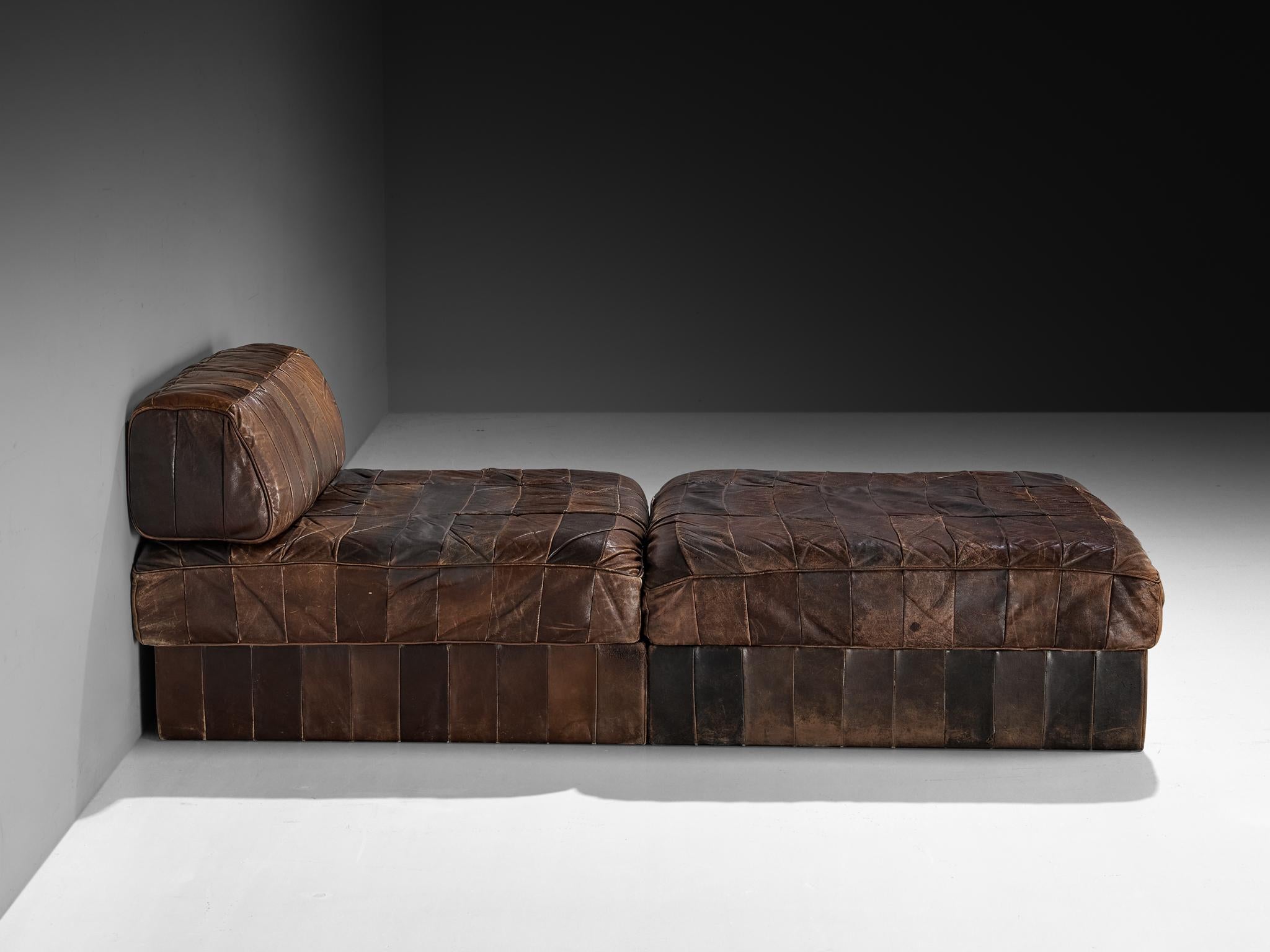 De Sede Large Daybed or Lounge Set in Patinated Brown Leather For Sale 1