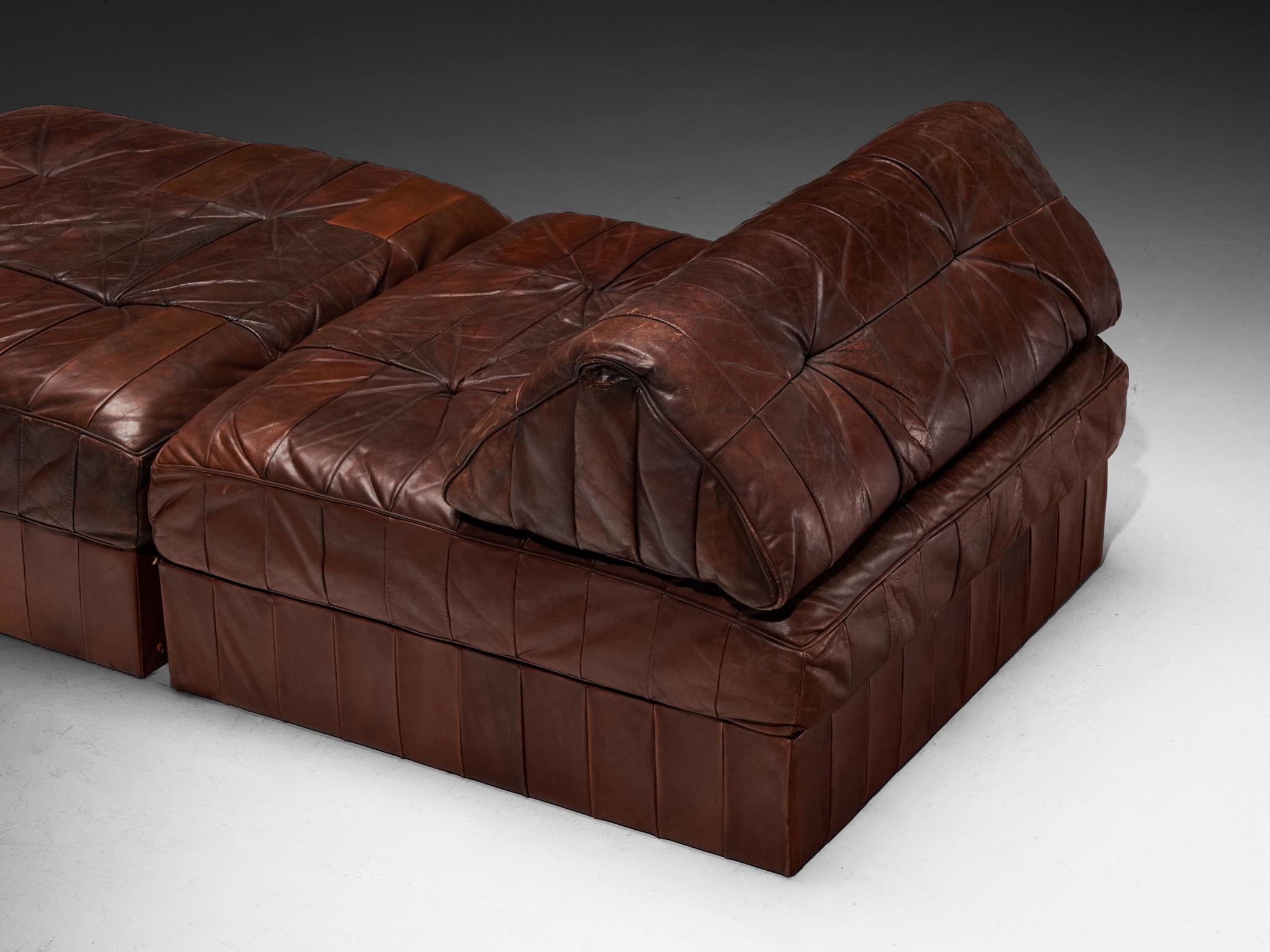 Conjunto de sofá-cama o tumbona De Sede en piel marrón patinada 1