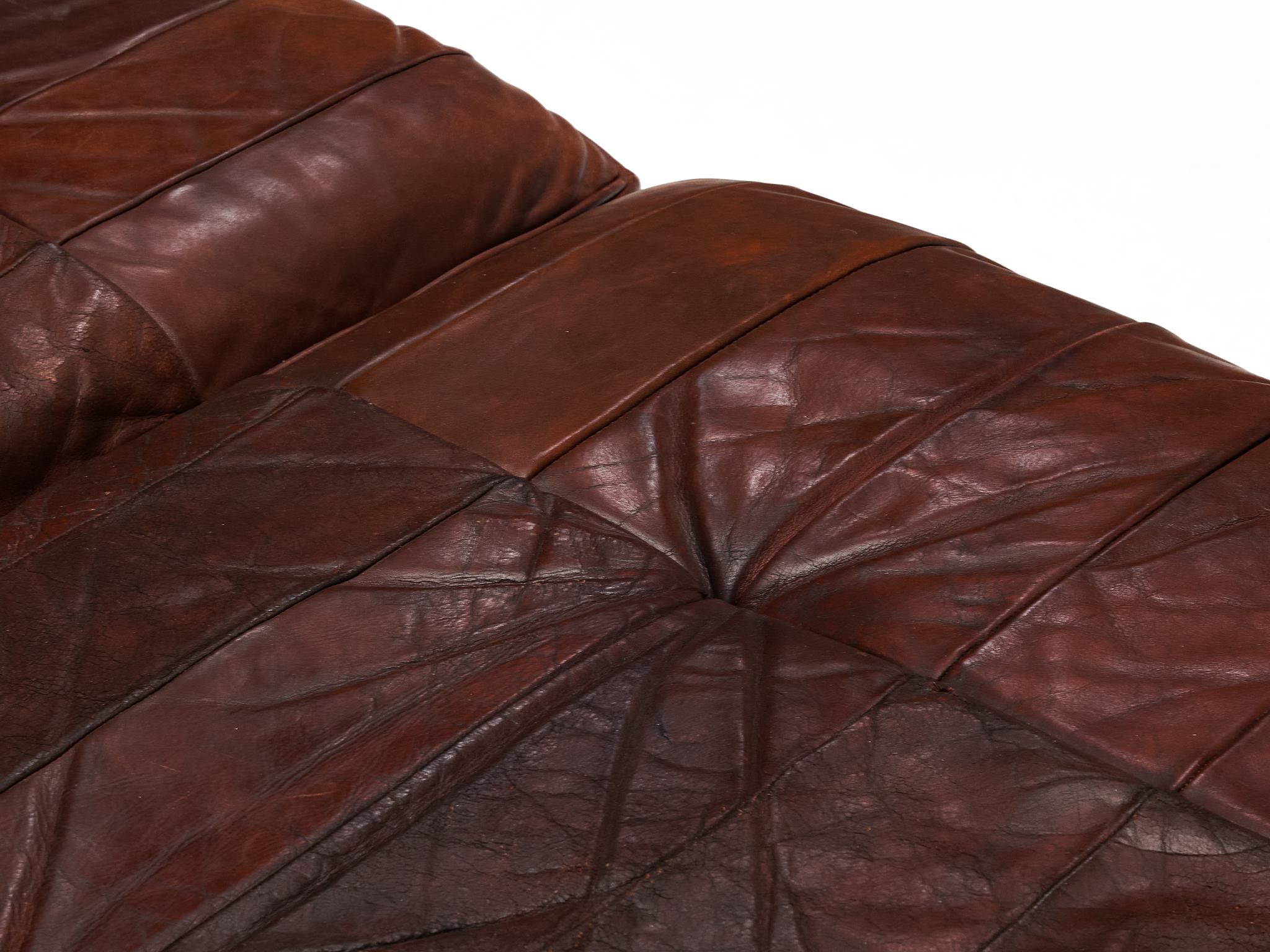 Conjunto de sofá-cama o tumbona De Sede en piel marrón patinada 2