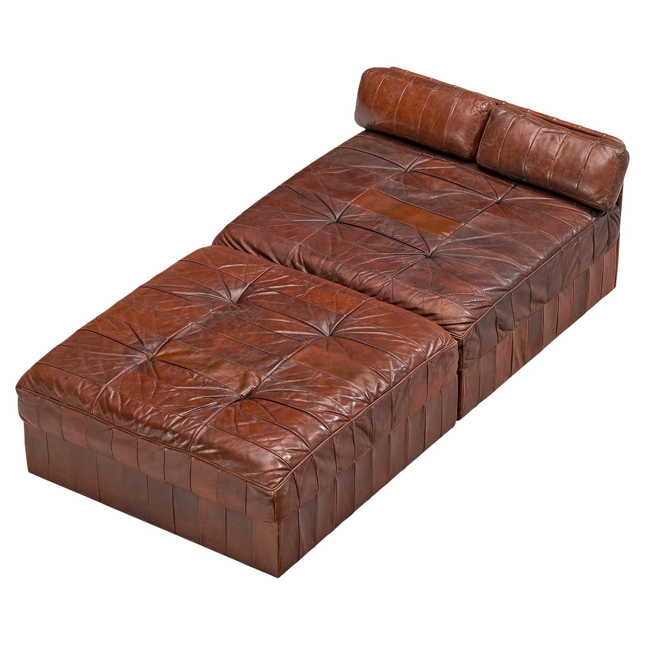 De Sede Large Daybed or Lounge Set in Patinated Brown Leather