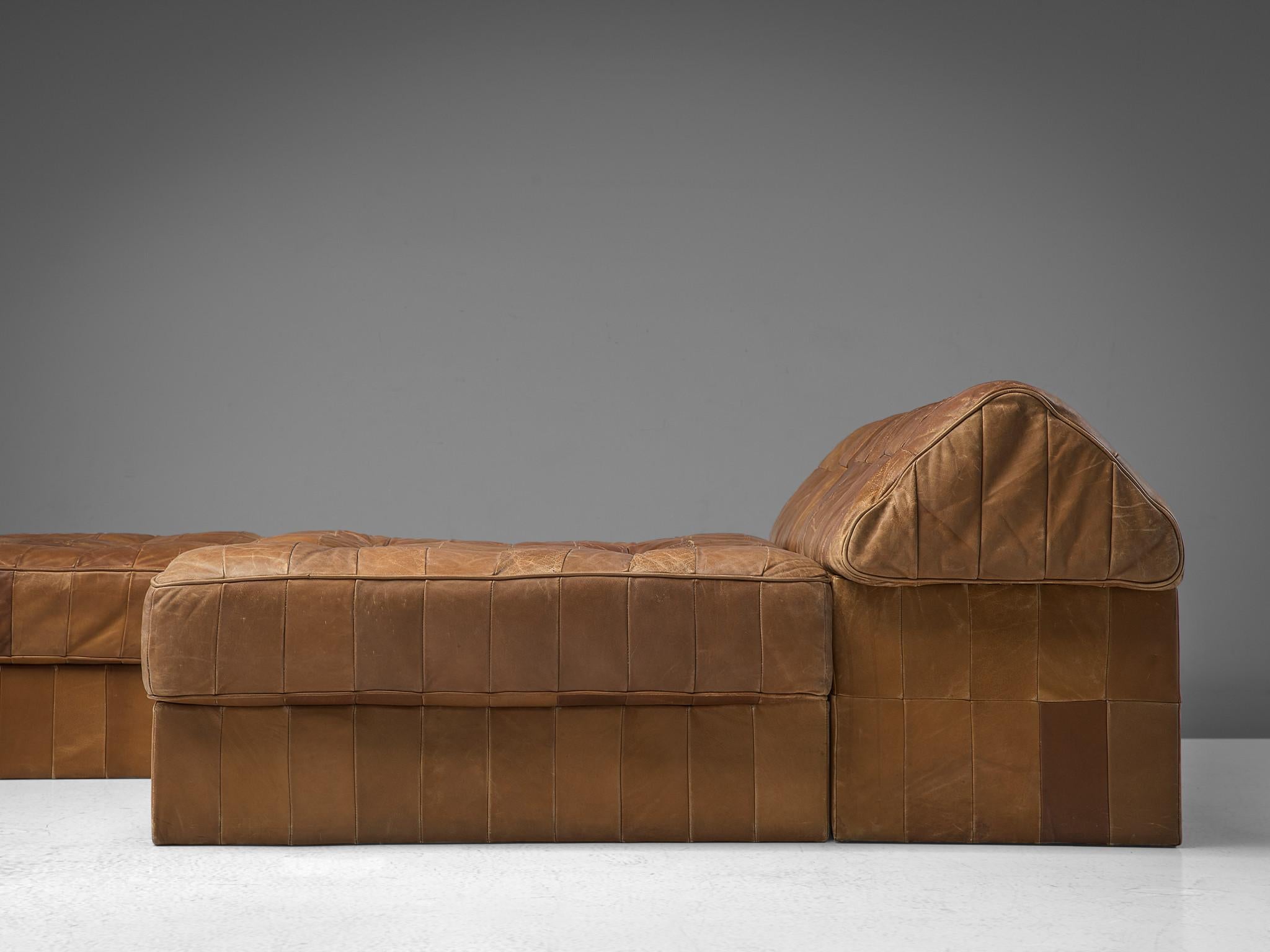 Italian De Sede Large Sectional Sofa in Cognac Leather